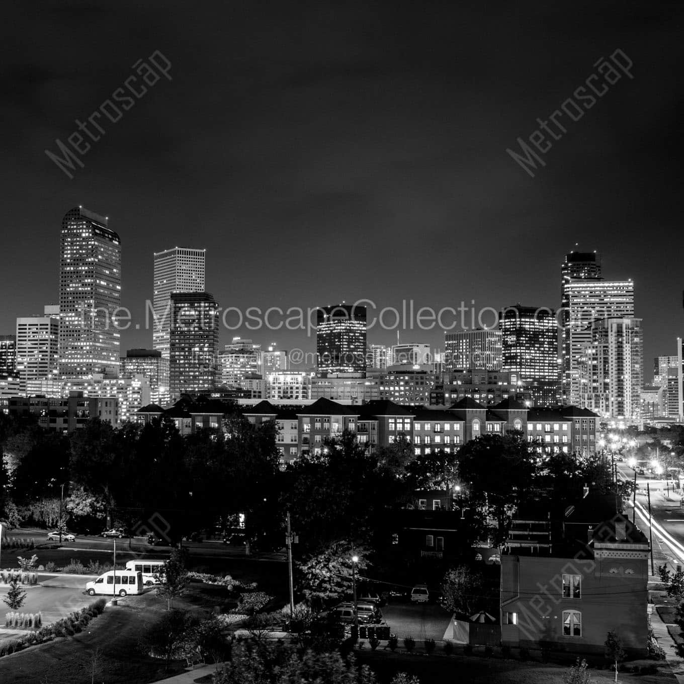 denver colorado city skyline at night Black & White Office Art