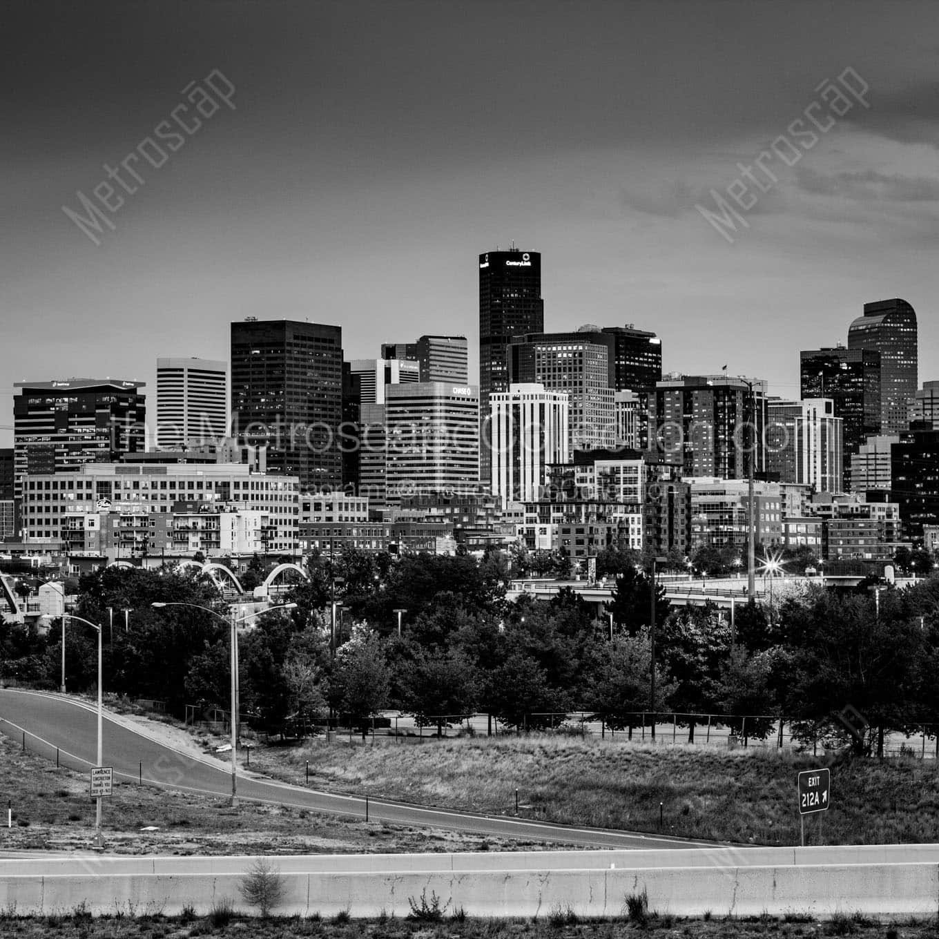 denver colorado skyline i25 Black & White Office Art