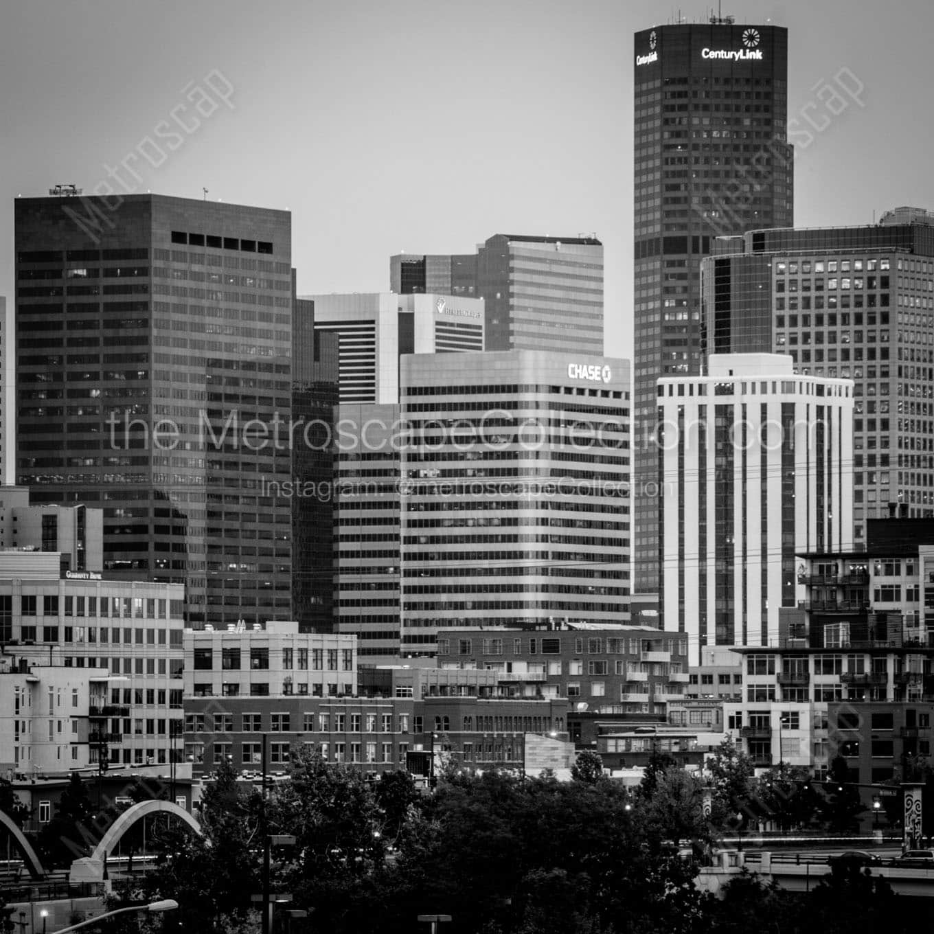 denver skyline at dusk Black & White Office Art