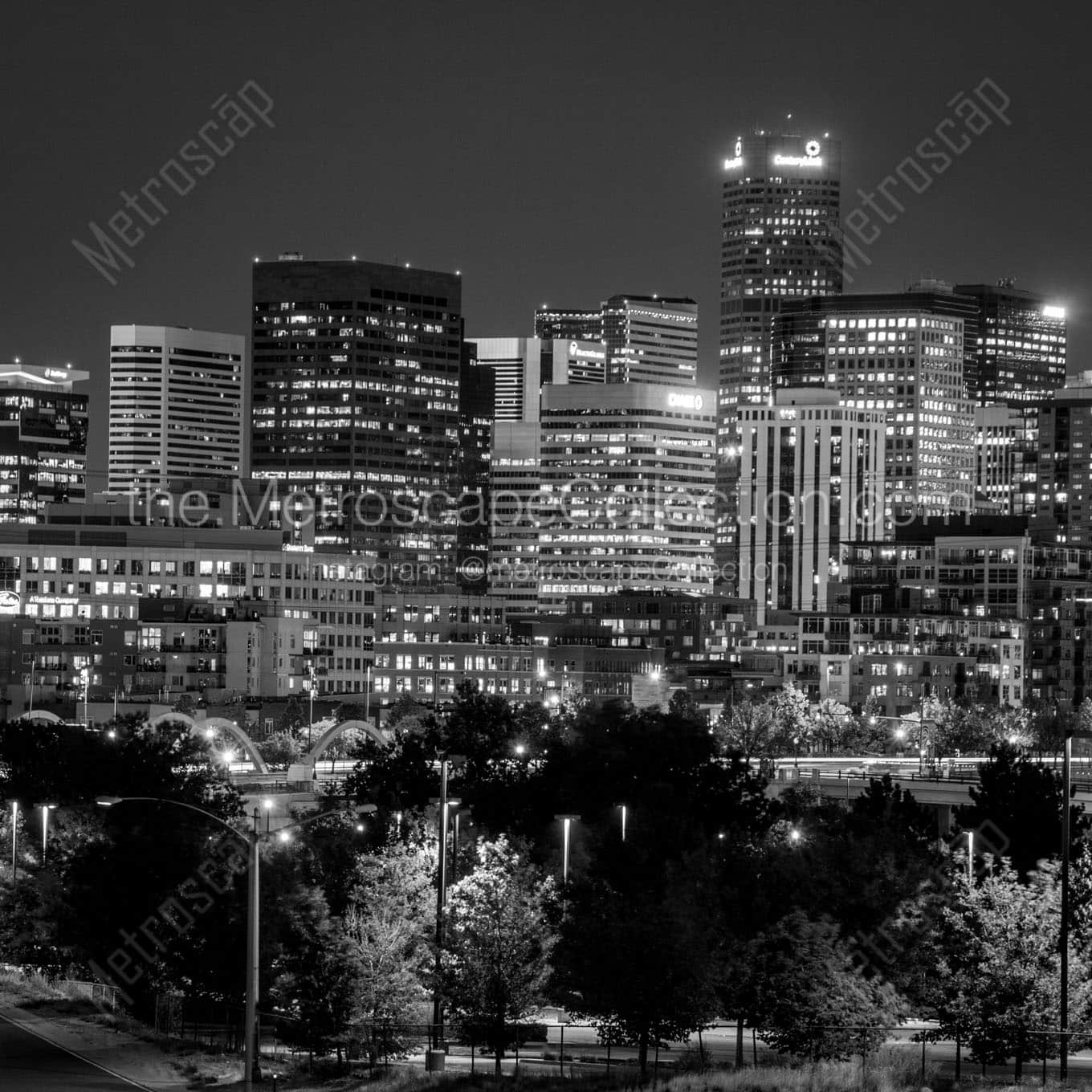 denver skyline at night Black & White Office Art