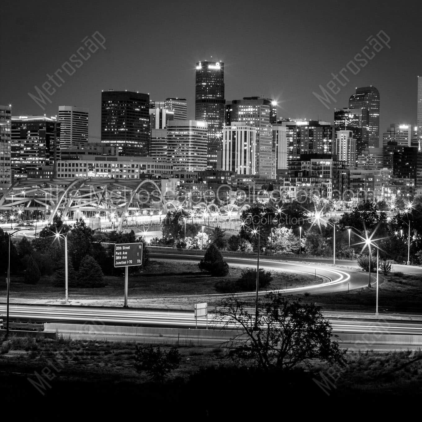 denver skyline at night Black & White Office Art