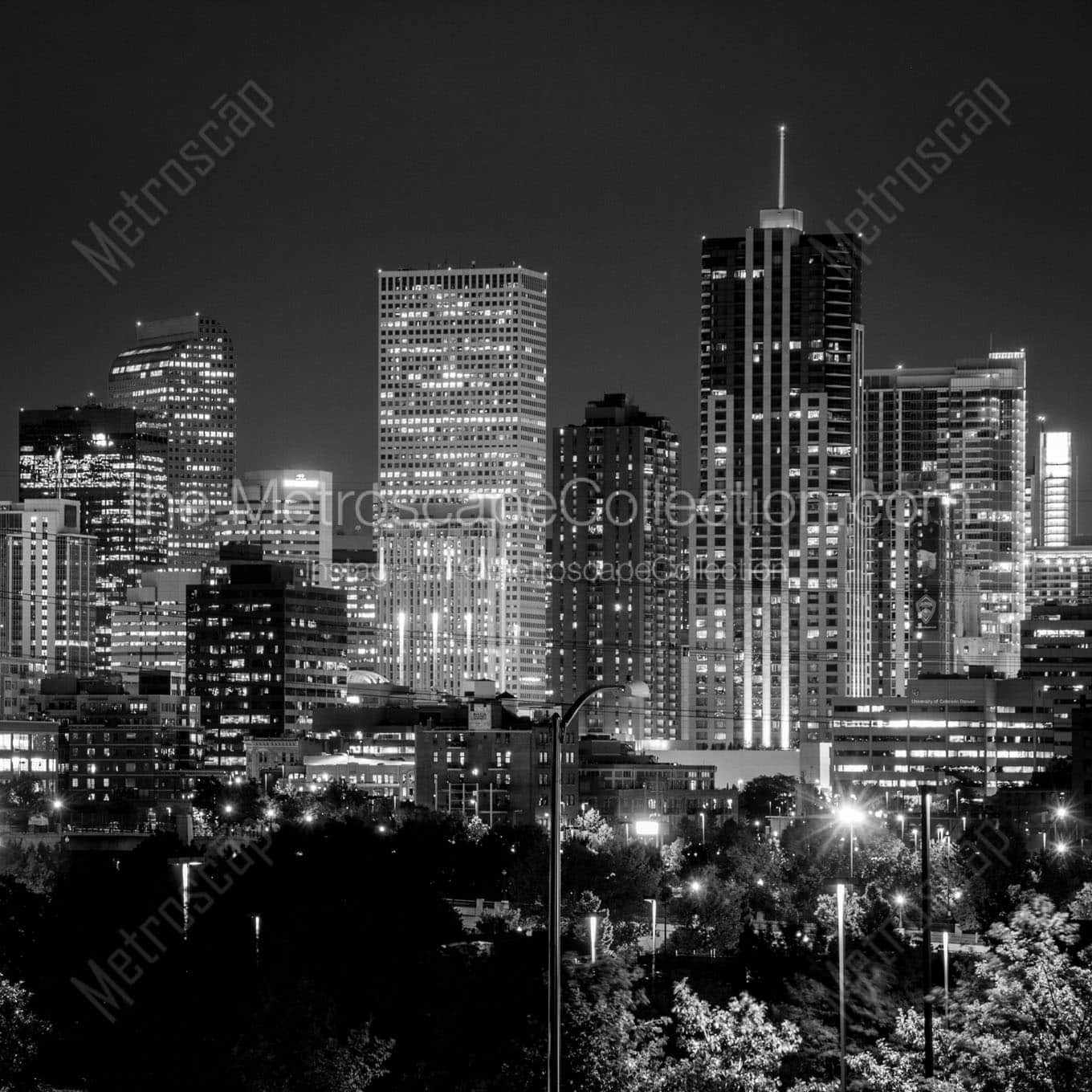 denver skyline at night Black & White Office Art