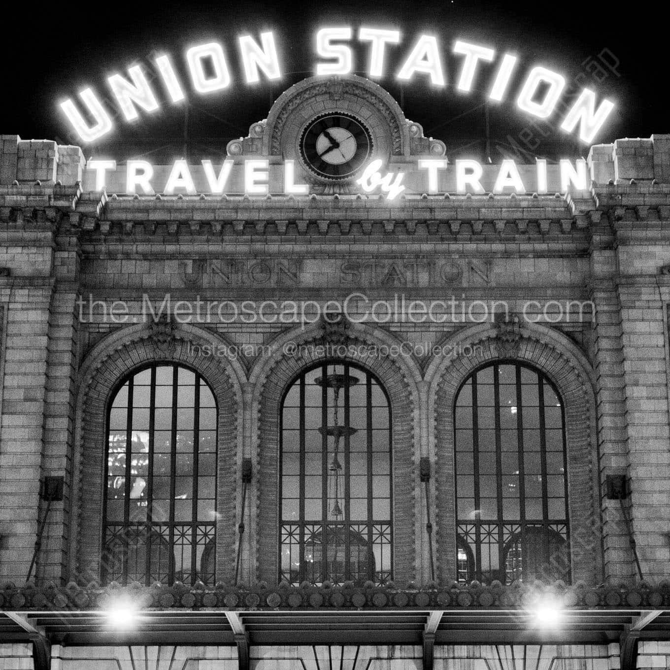 denver union station at night Black & White Office Art