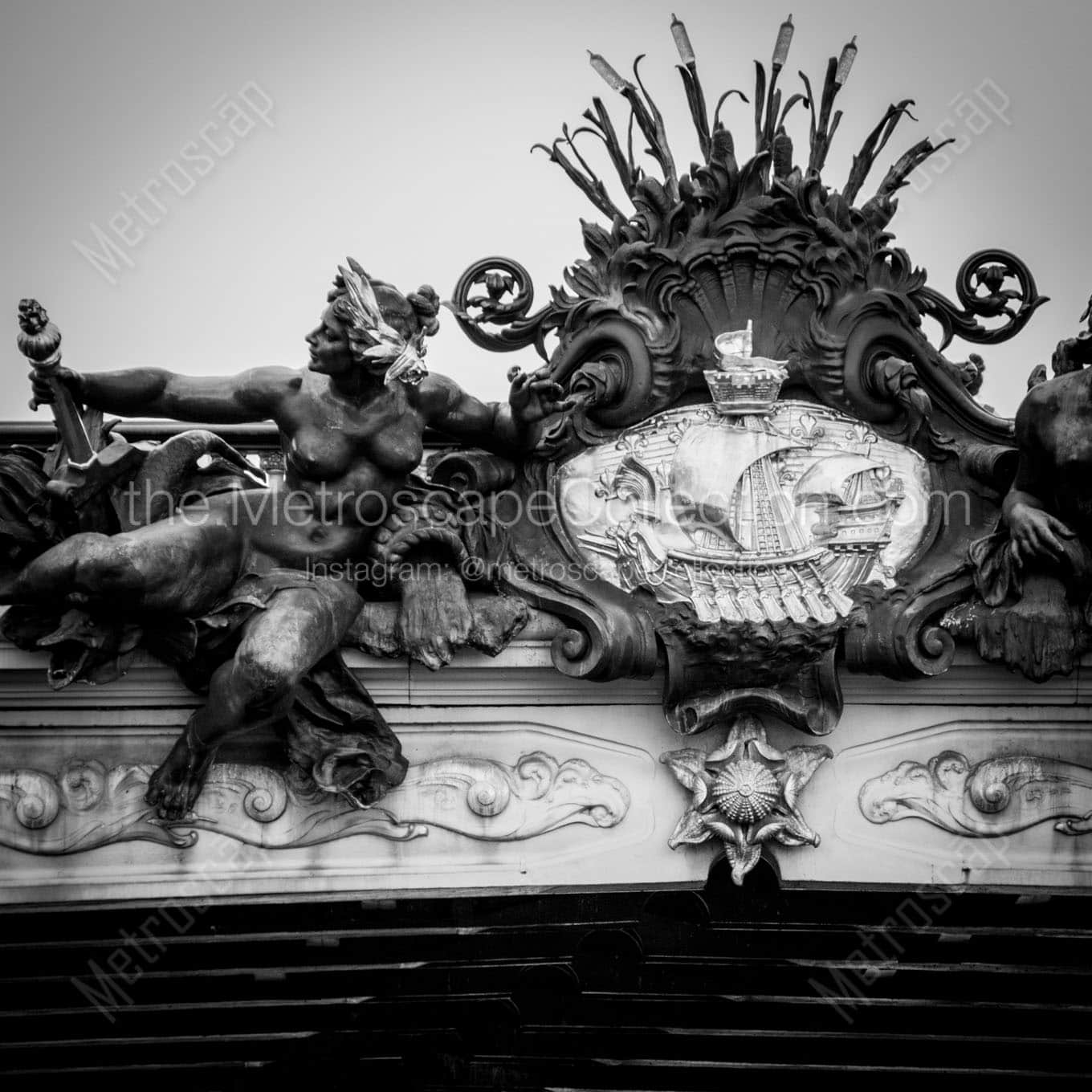 detail on pont alexandre iii bridge Black & White Office Art