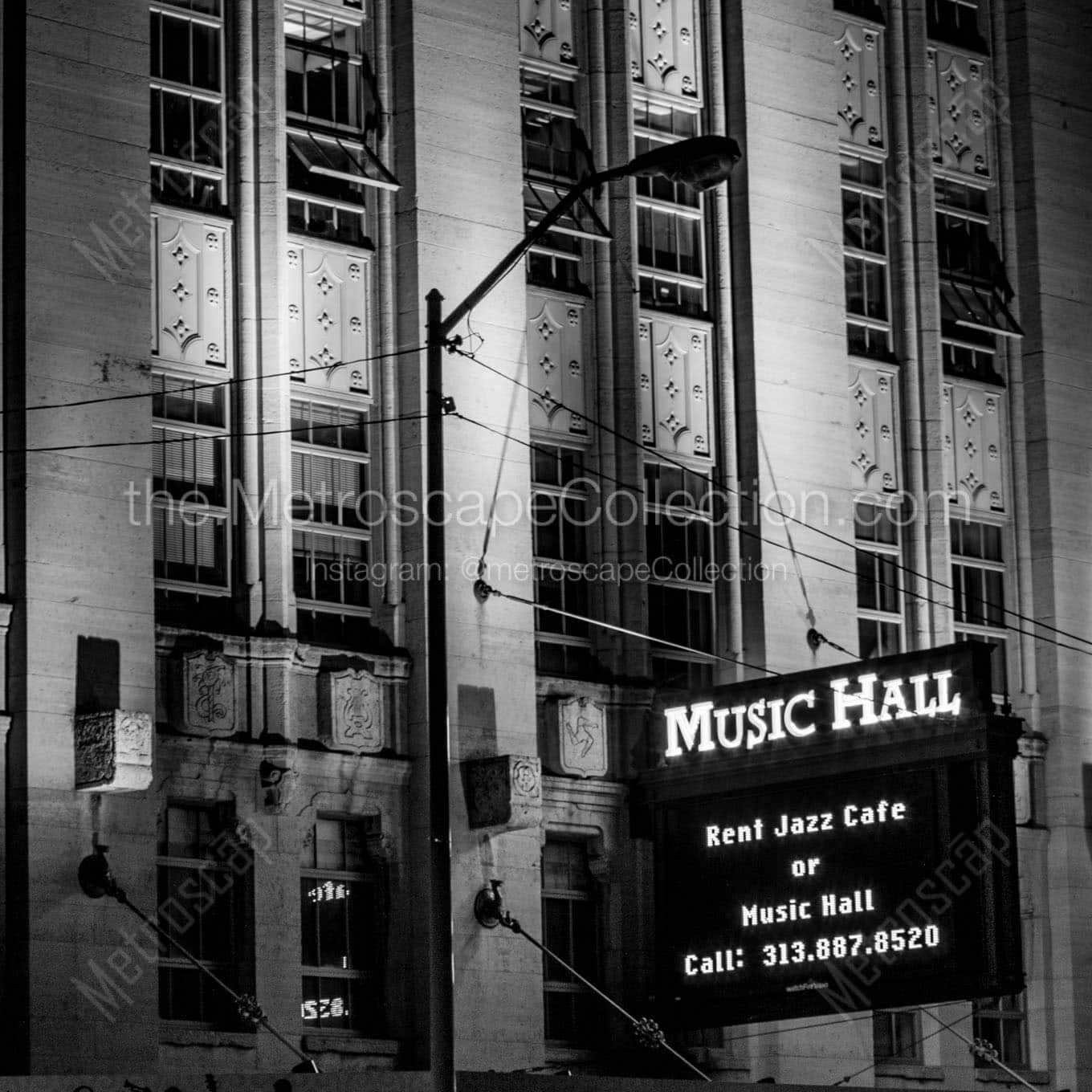 detroit music hall at night Black & White Office Art