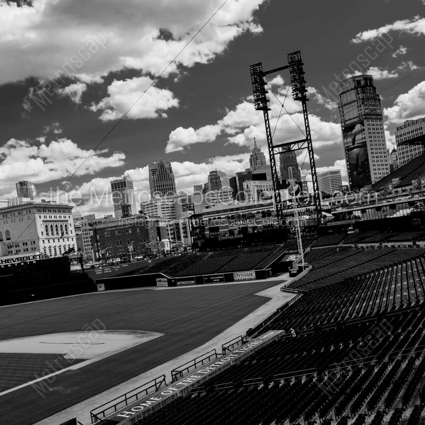 detroit skyline from comerica park Black & White Office Art