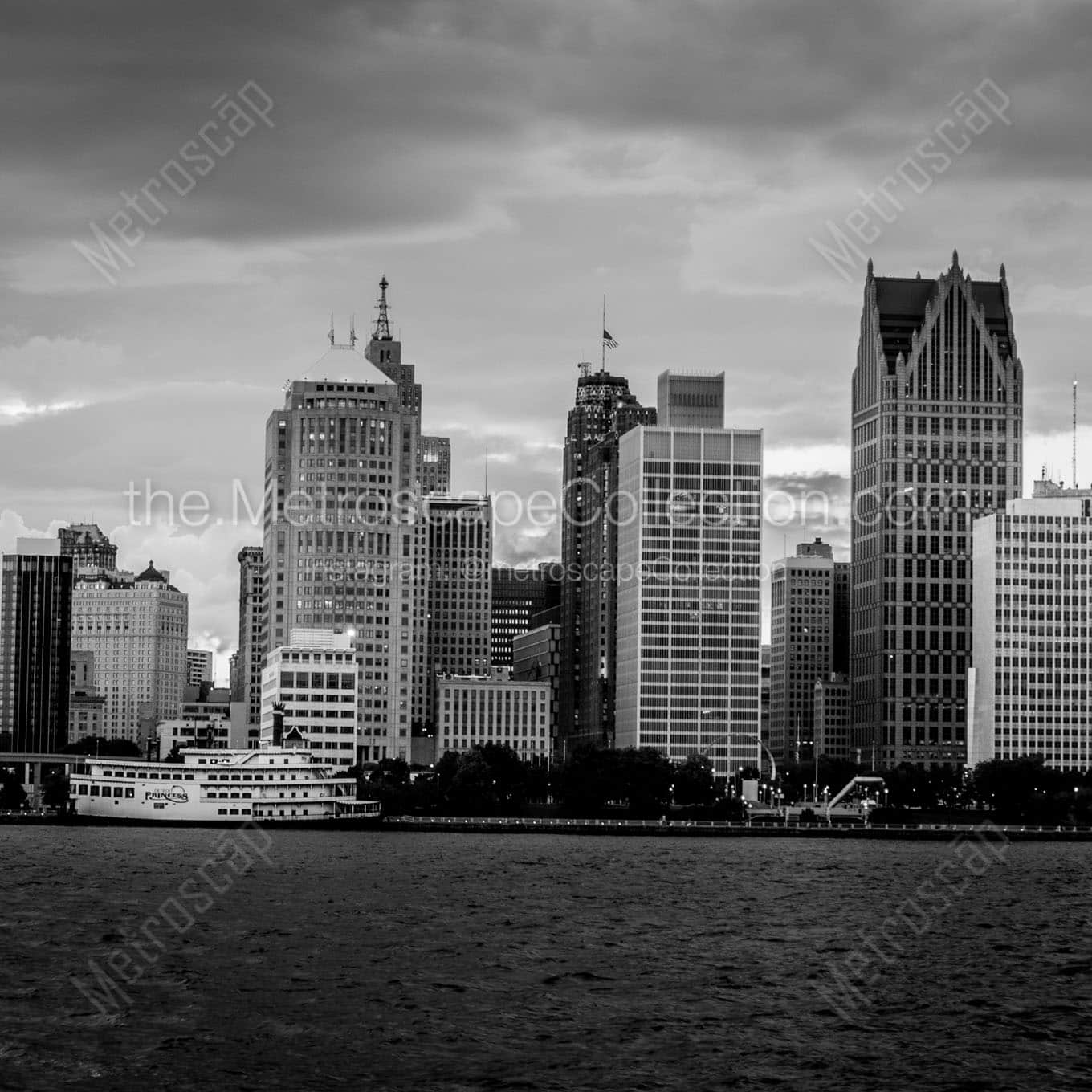 detroit skyline from windsor Black & White Office Art