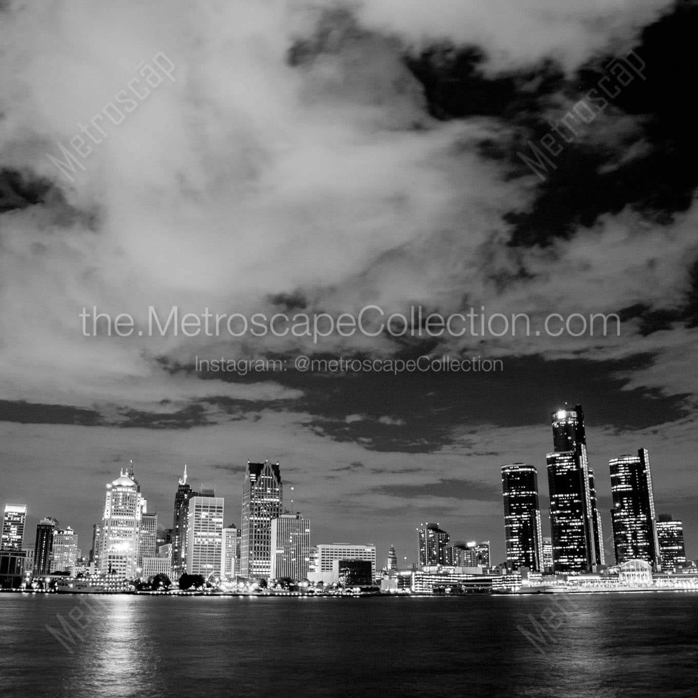 detroit skyline from windsor ontario Black & White Office Art