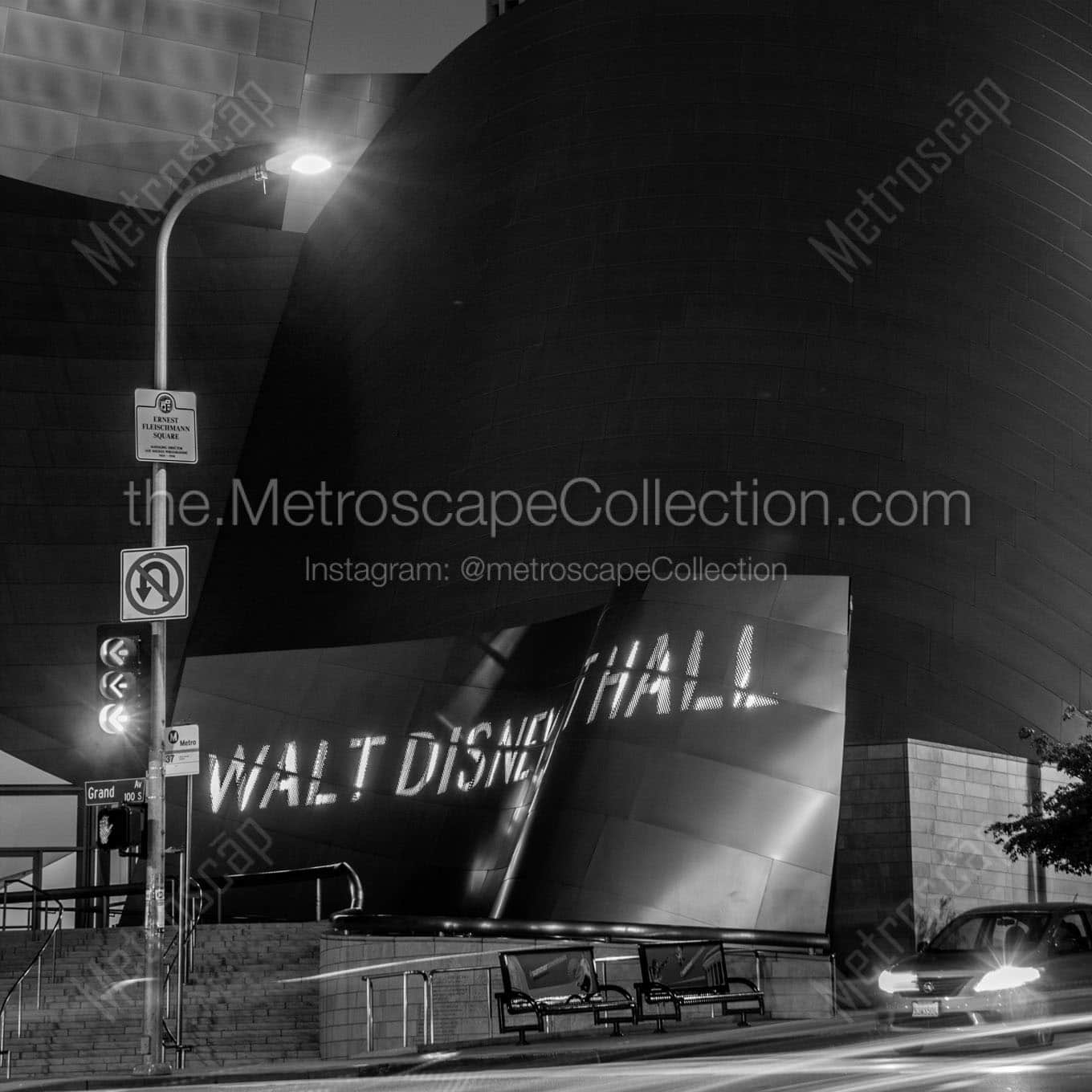 disney concert hall at night Black & White Office Art