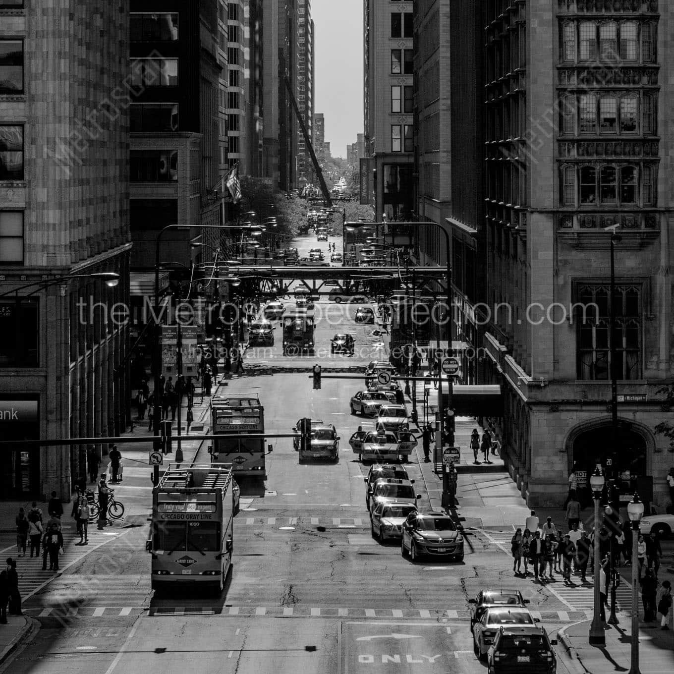 double decker tour buses monroe street Black & White Office Art