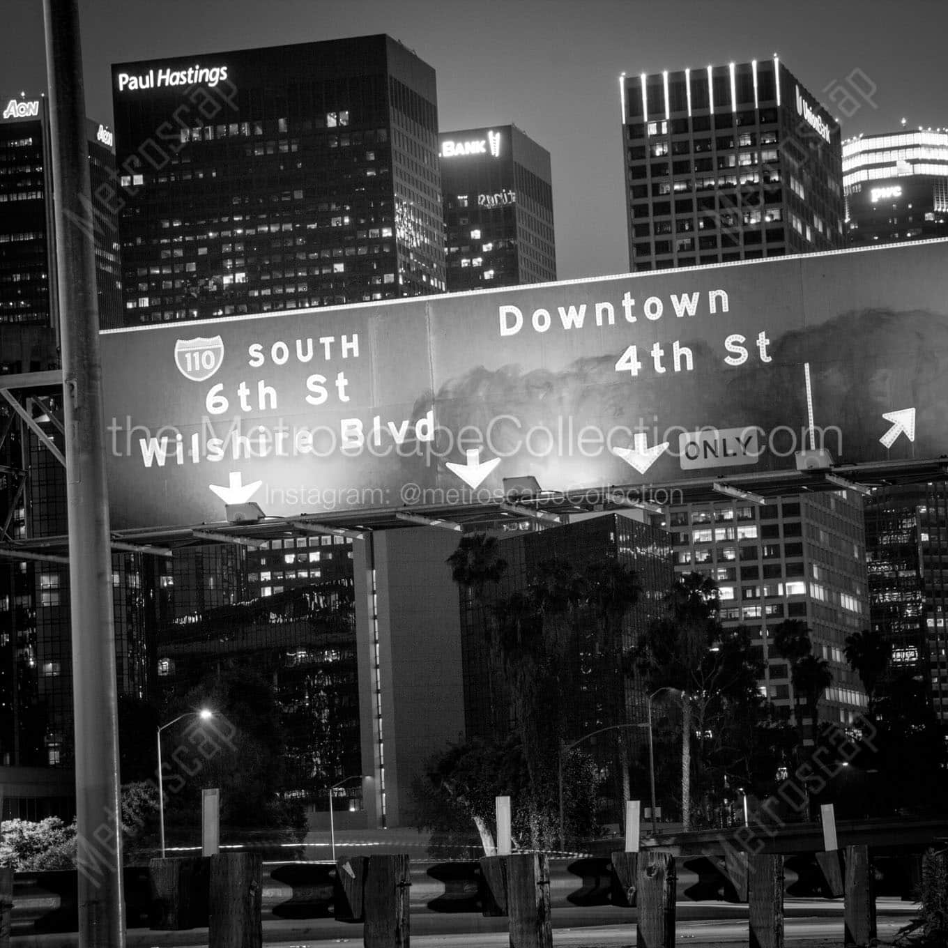 downtown la and 4th street exit Black & White Office Art