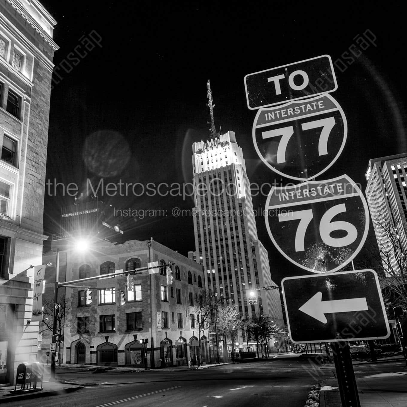 downtown akron ohio Black & White Office Art