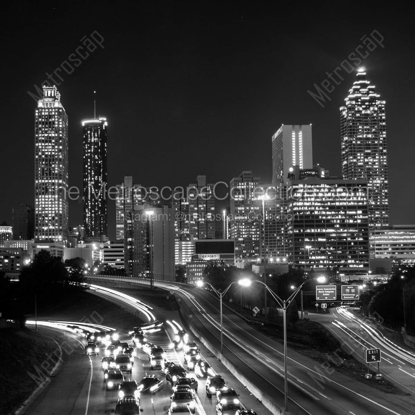 downtown atlanta skyline Black & White Office Art