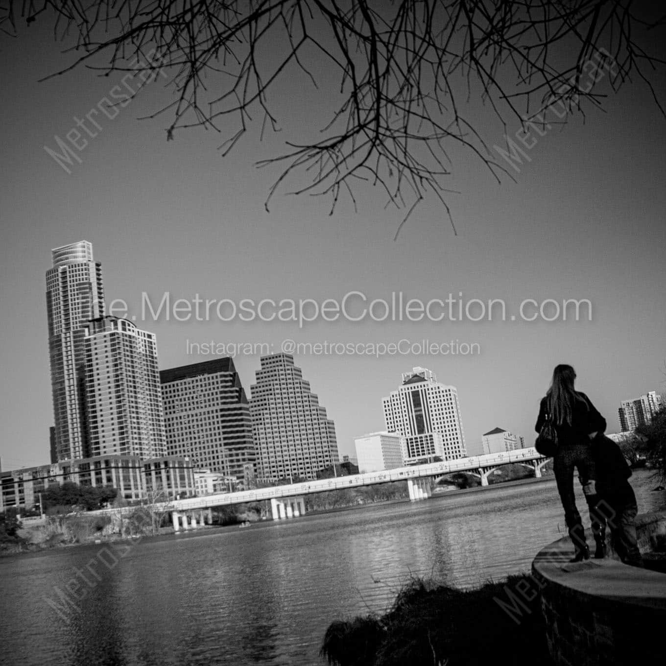 downtown austin texas skyline Black & White Office Art