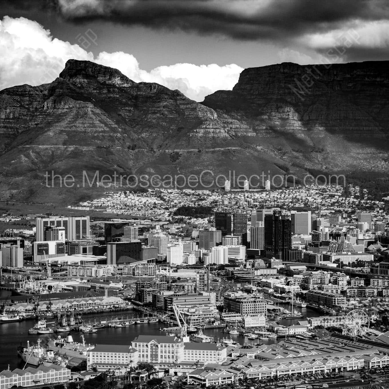 downtown cape town south africa and devils hill Black & White Office Art
