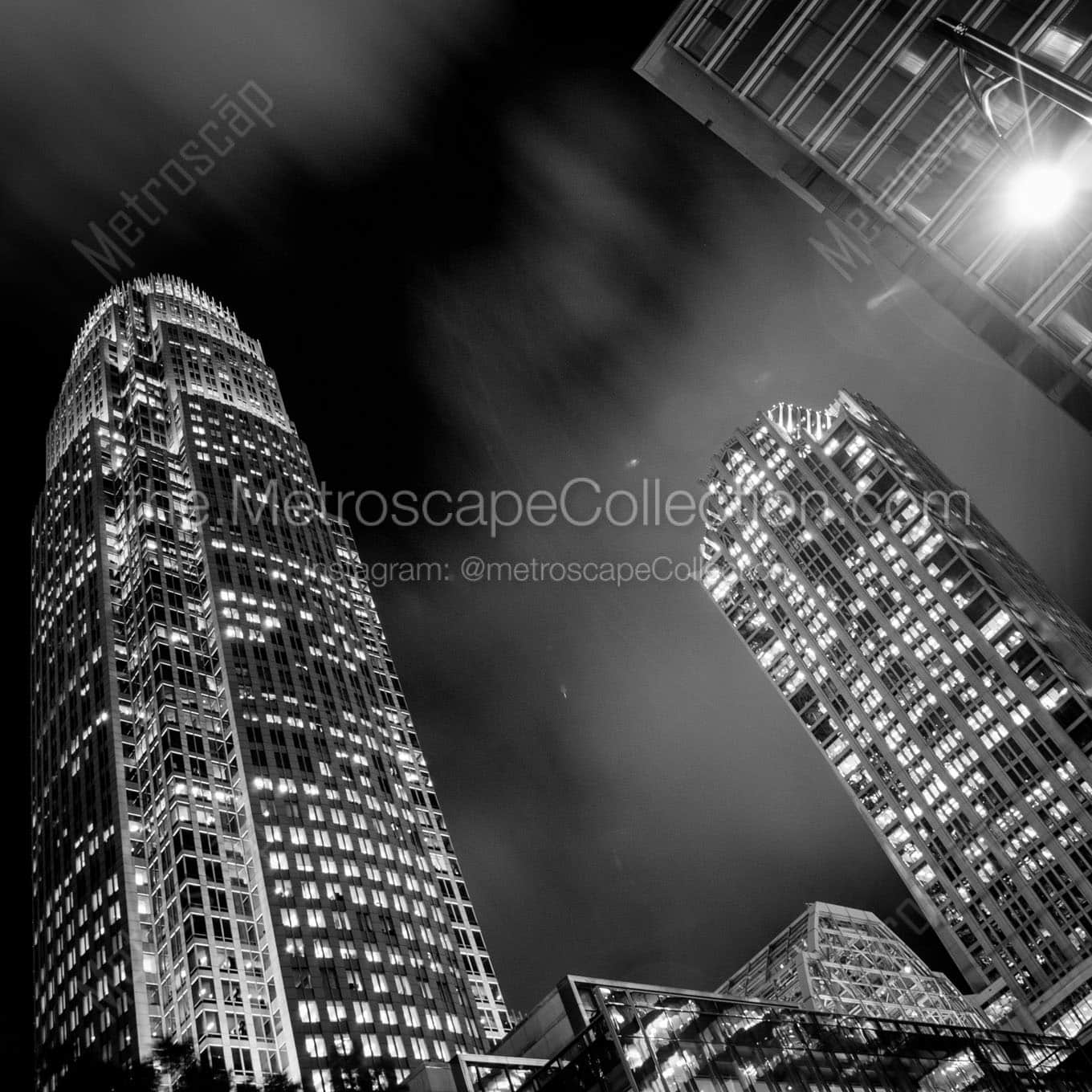 downtown charlotte buildings night Black & White Office Art