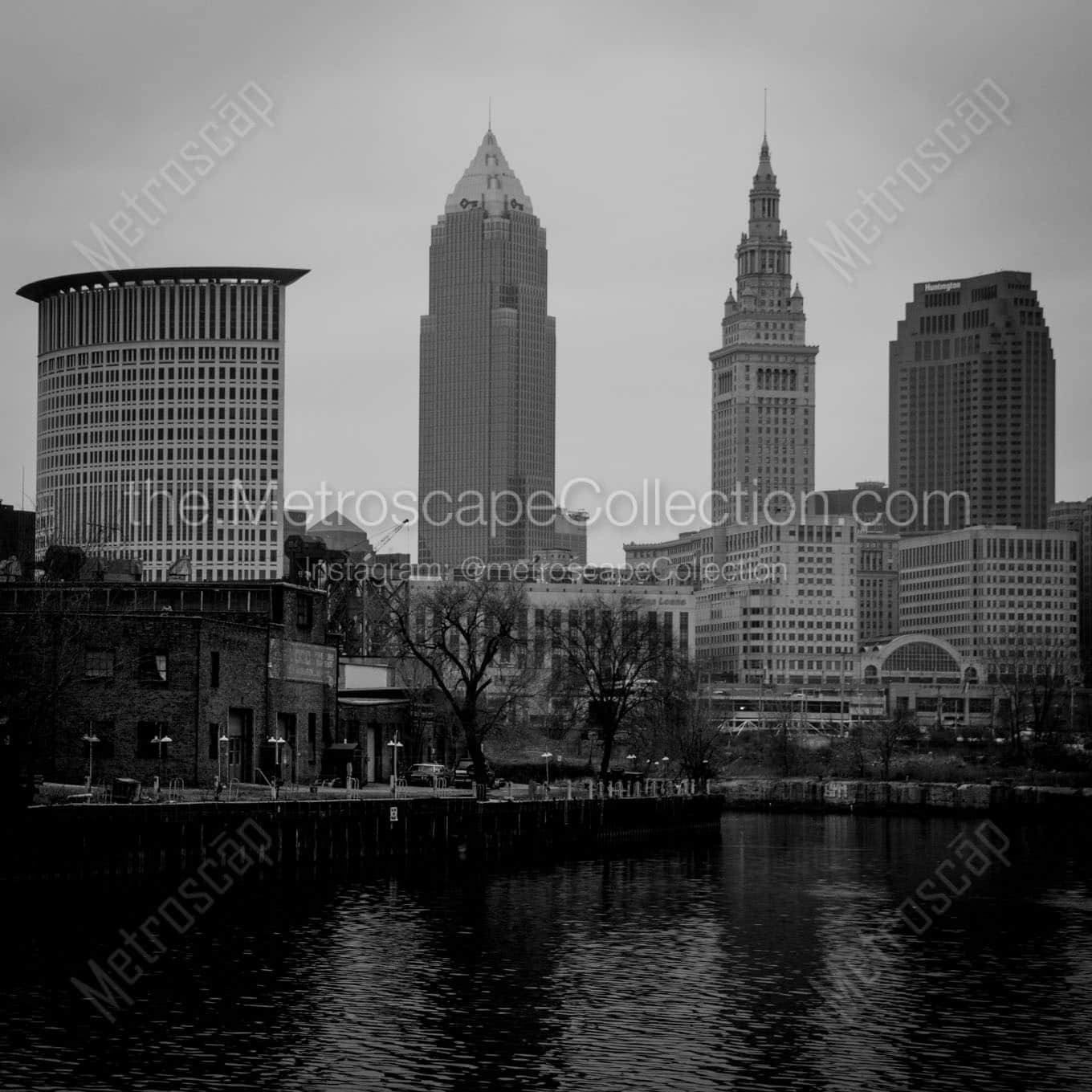 downtown cleveland skyline columbus road Black & White Office Art