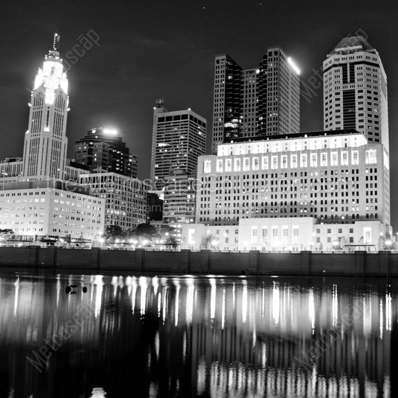 downtown columbus city skyline at night Black & White Office Art