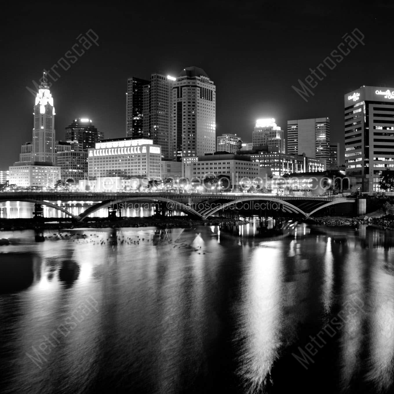 downtown columbus ohio city skyline at night Black & White Office Art