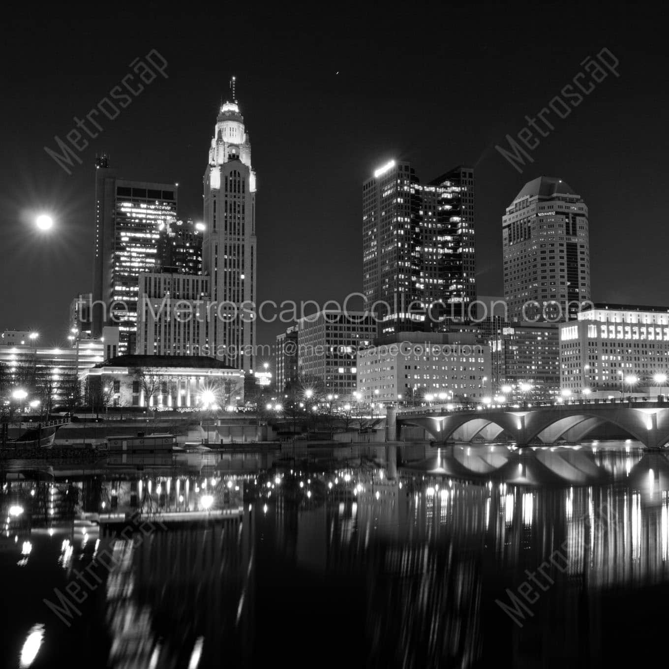 downtown columbus ohio skyline at night Black & White Office Art