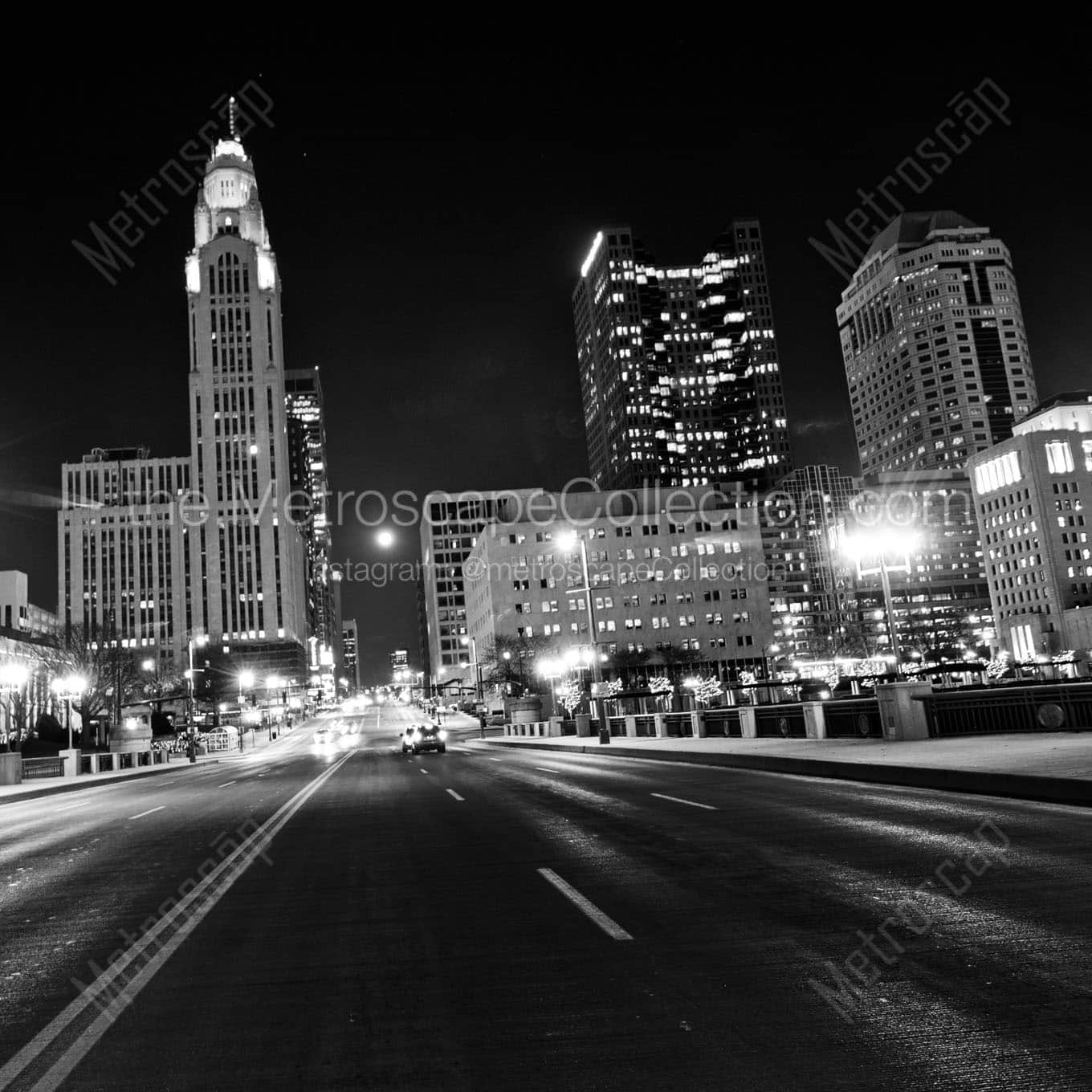 downtown columbus skyline national road Black & White Office Art