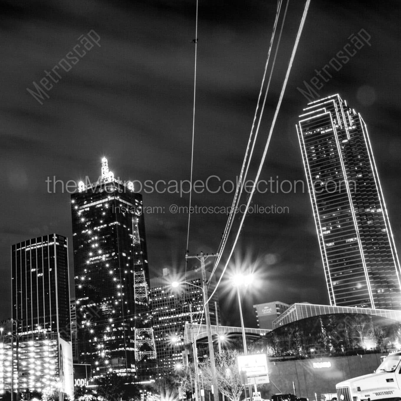 downtown dallas at night Black & White Office Art