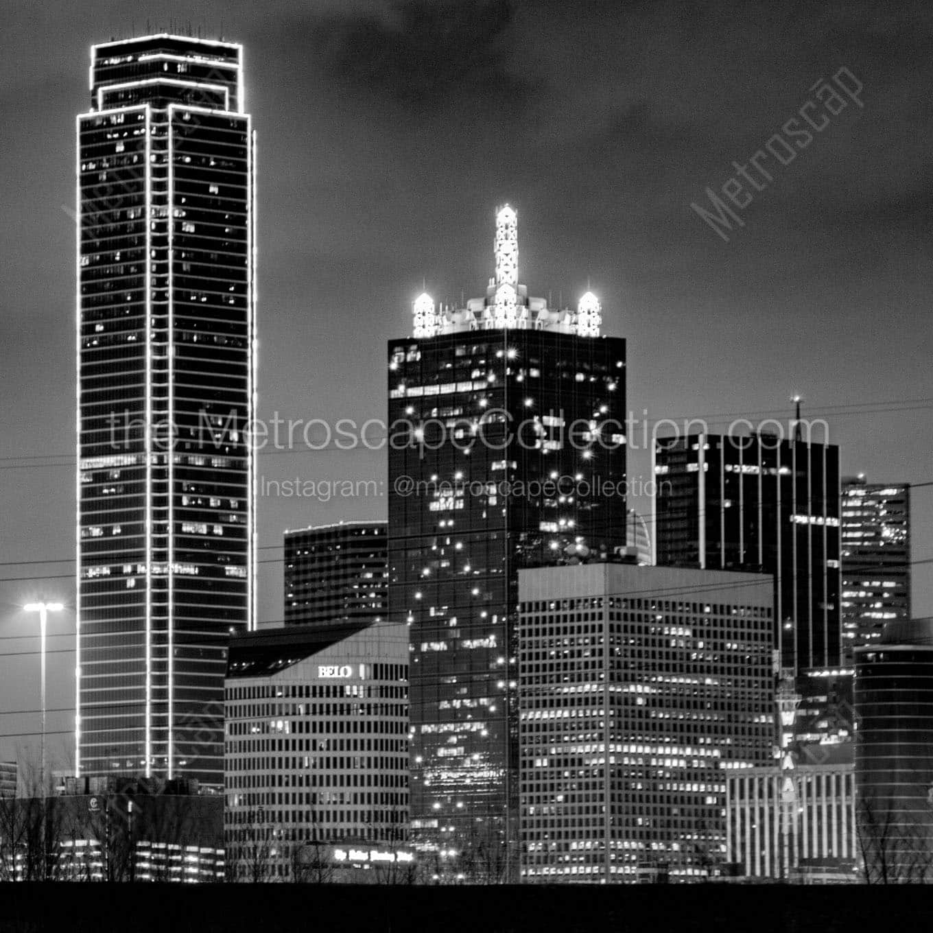downtown dallas texas skyline at night Black & White Office Art