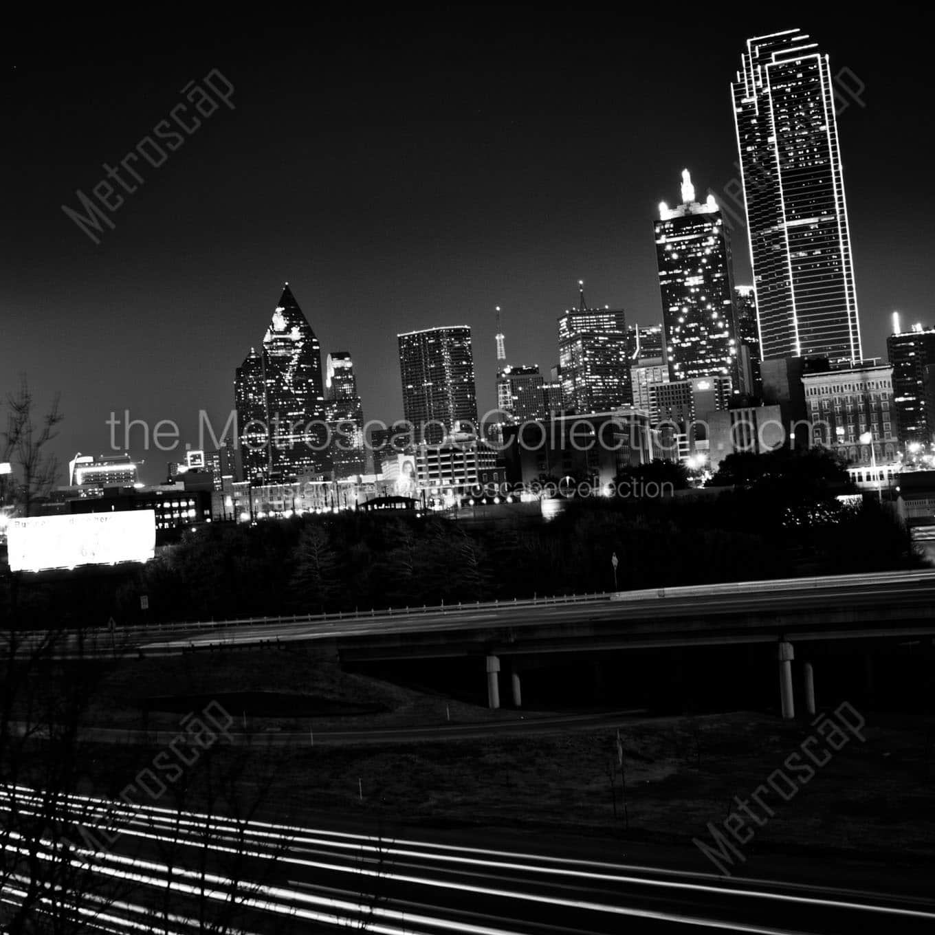 downtown dallas tx skyline at night Black & White Office Art