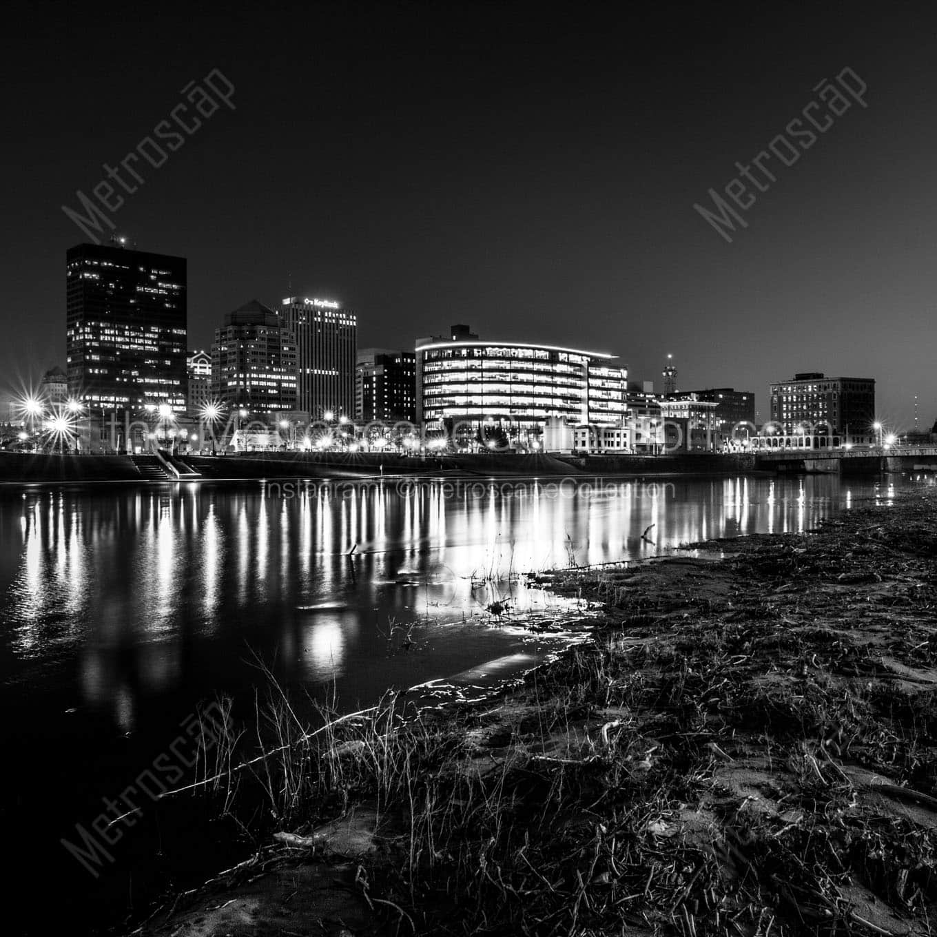 downtown dayton ohio skyline at night Black & White Office Art