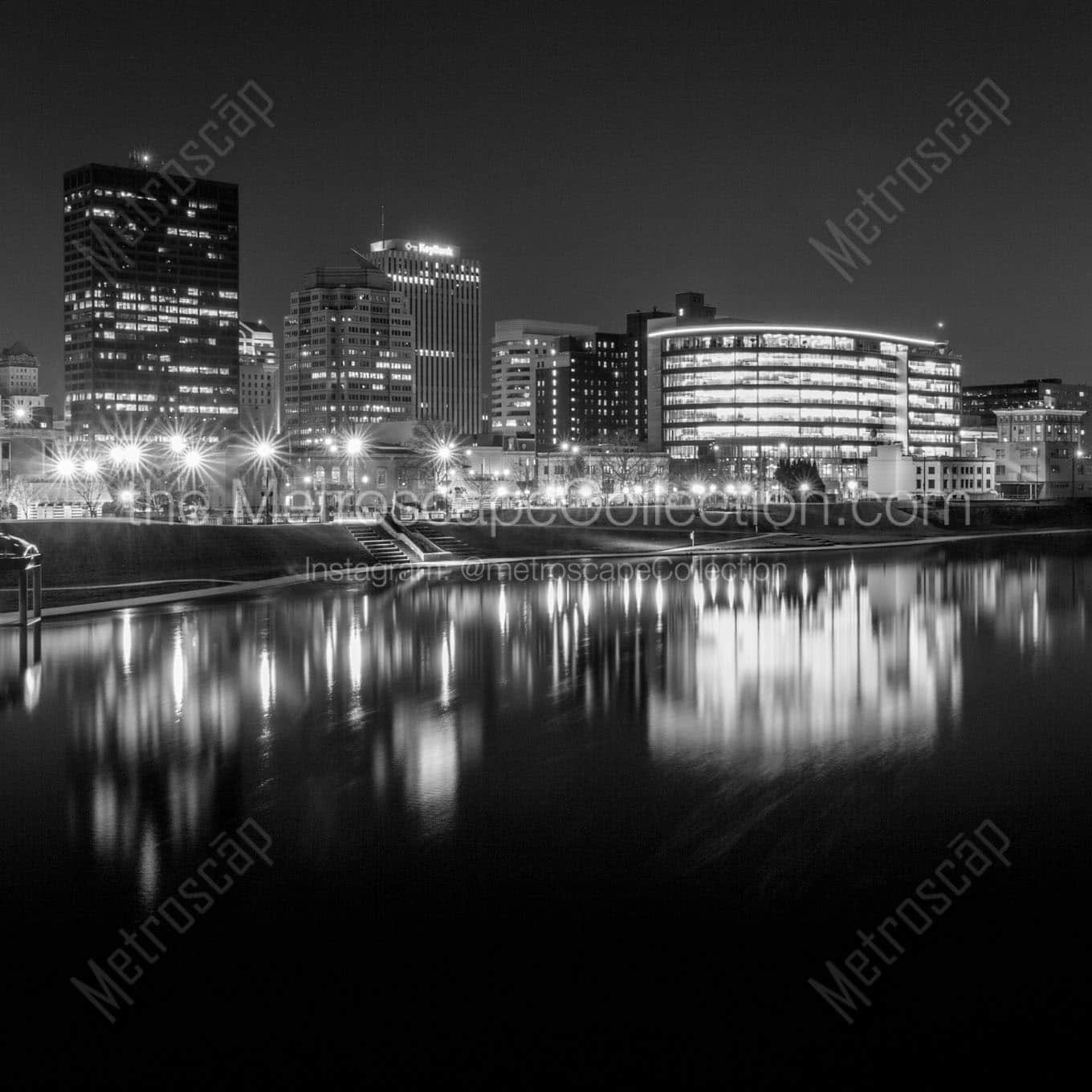 downtown dayton ohio skyline riverside drive Black & White Office Art