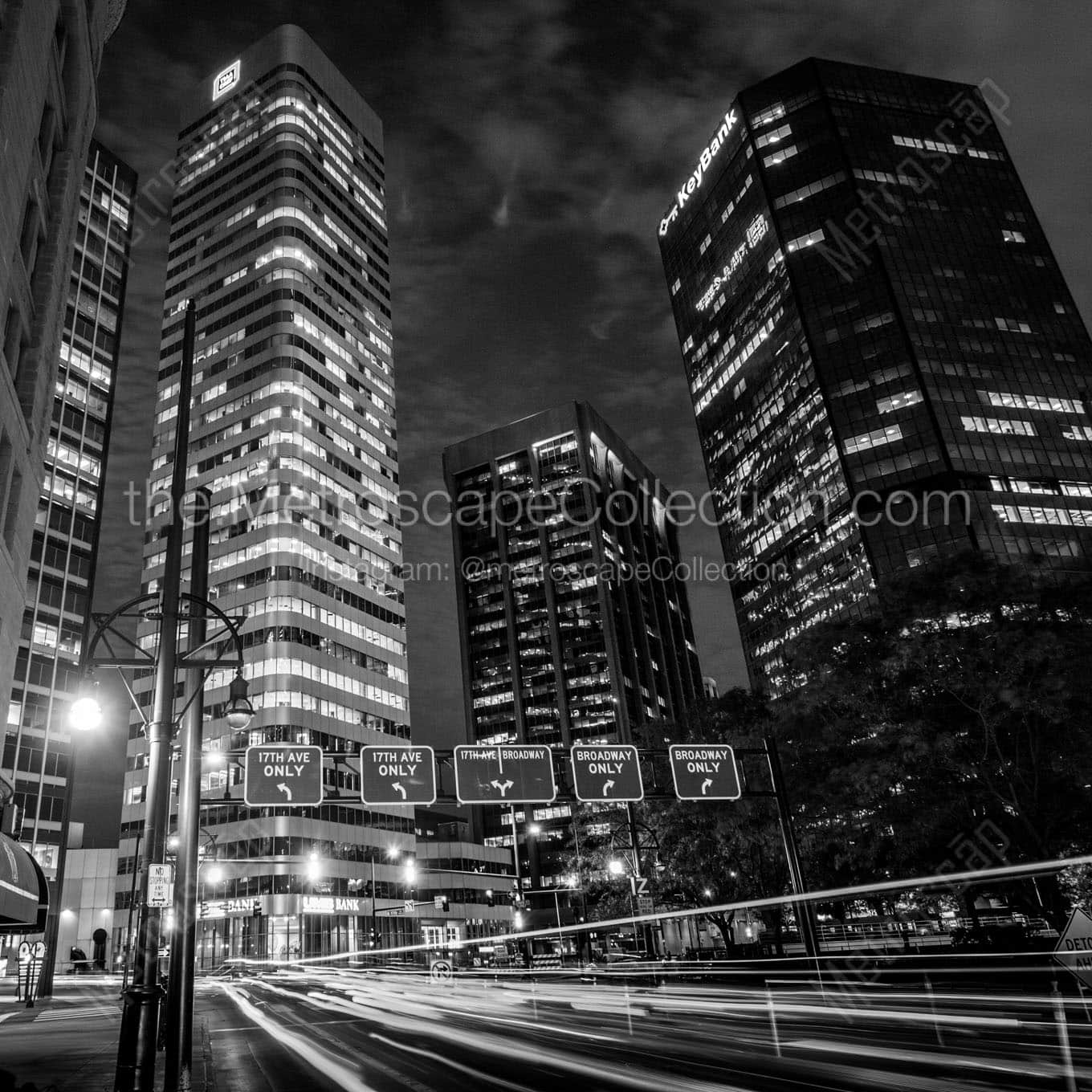 downtown denver city scape at night Black & White Office Art