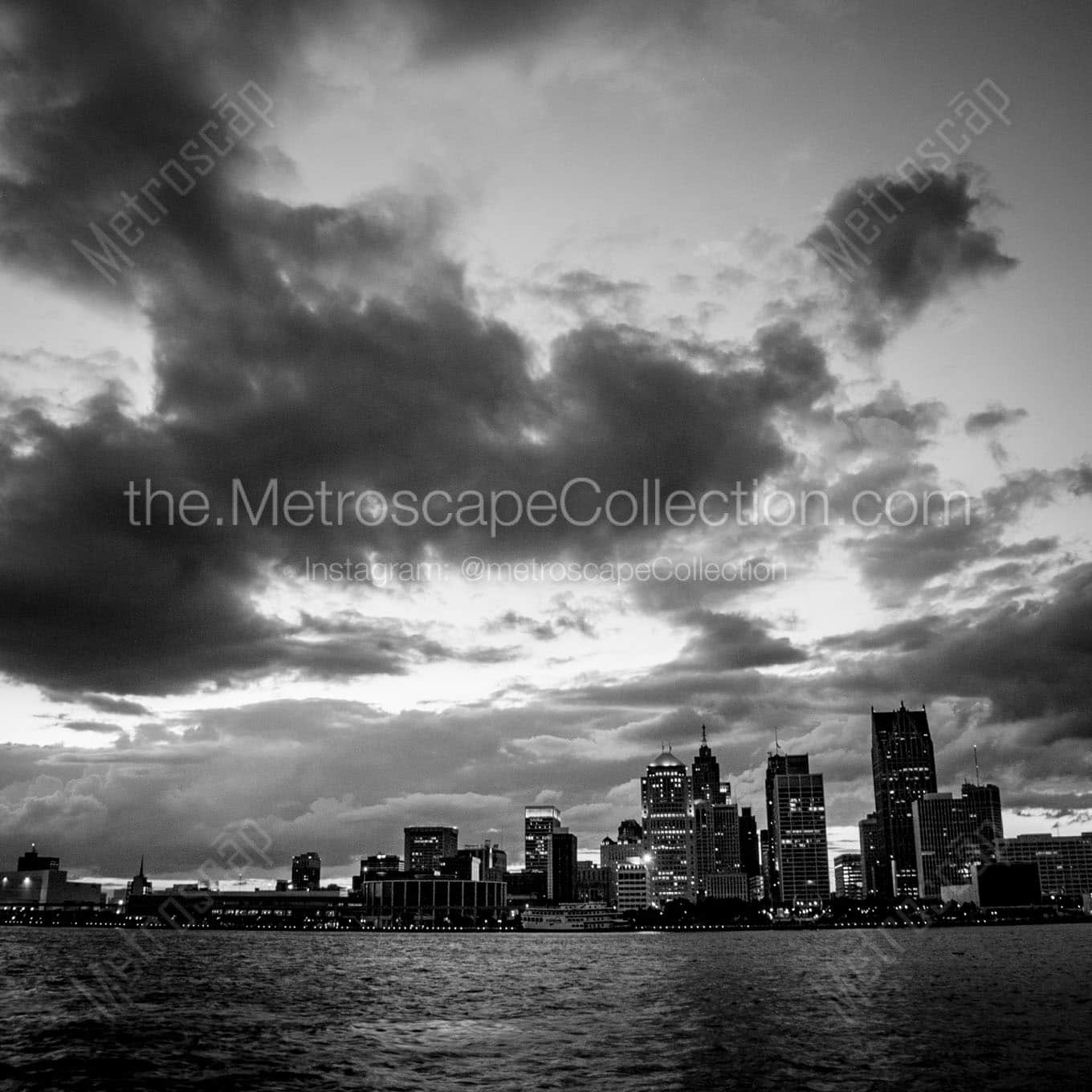 downtown detroit skyline from canada Black & White Office Art