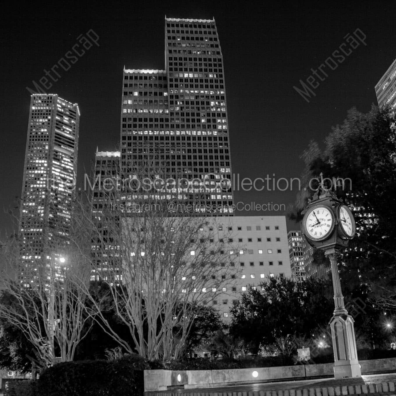 downtown houston sweeney clock Black & White Wall Art