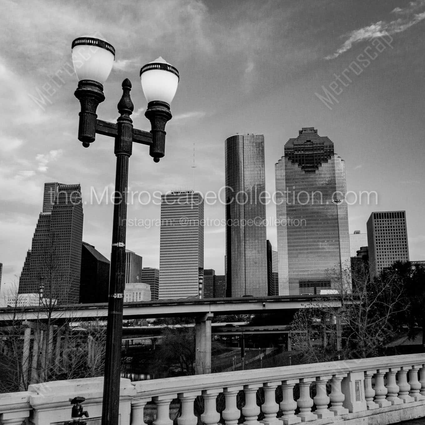 downtown houston texas skyline Black & White Office Art