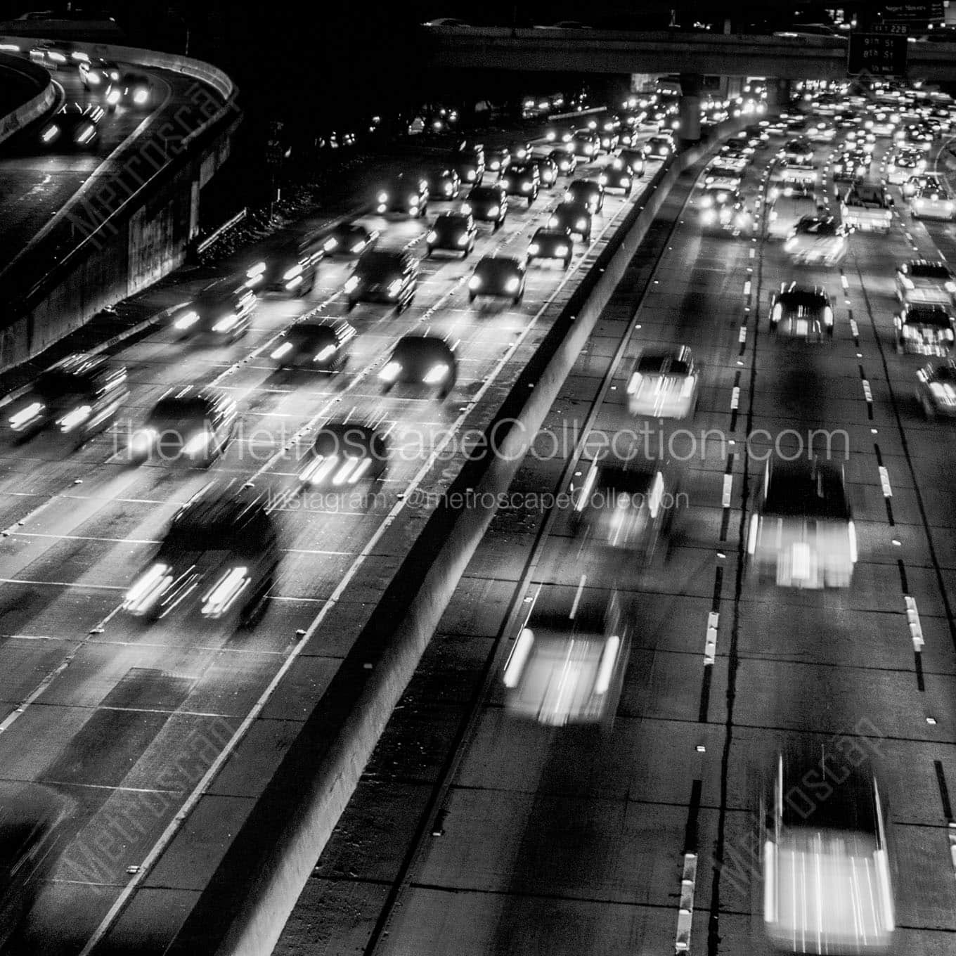 downtown los angeles traffic at night Black & White Office Art