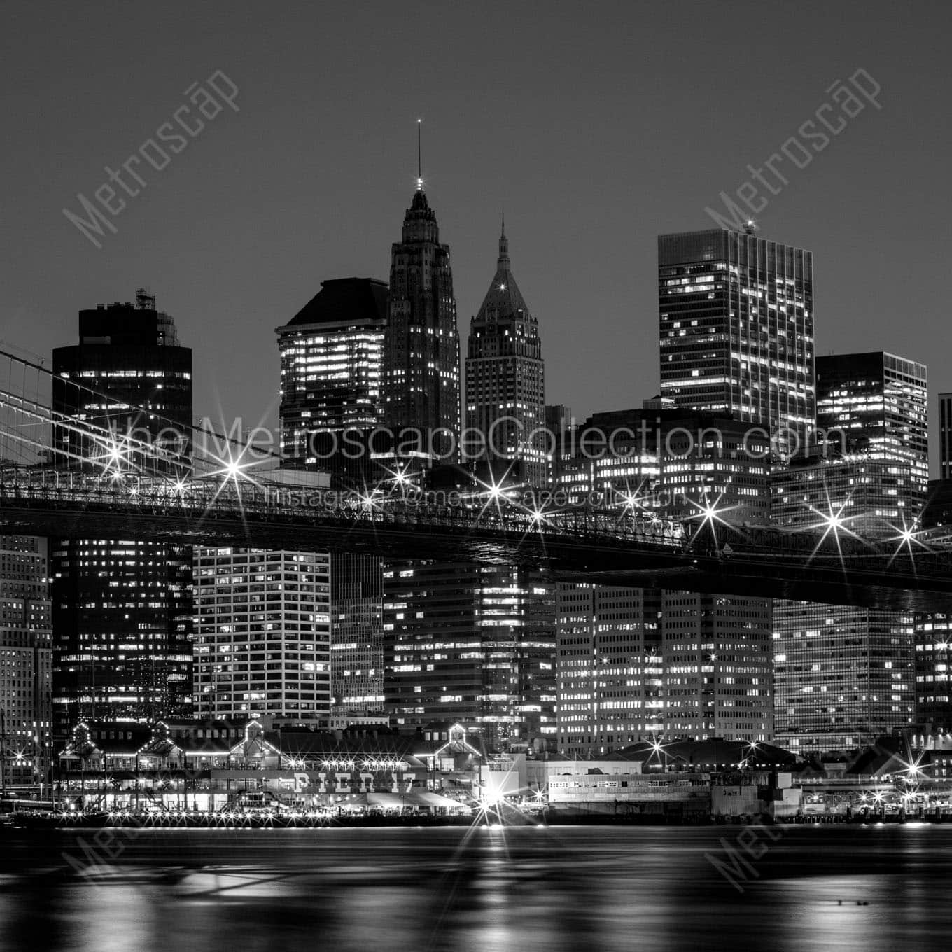 downtown manhattan skyline at night Black & White Office Art