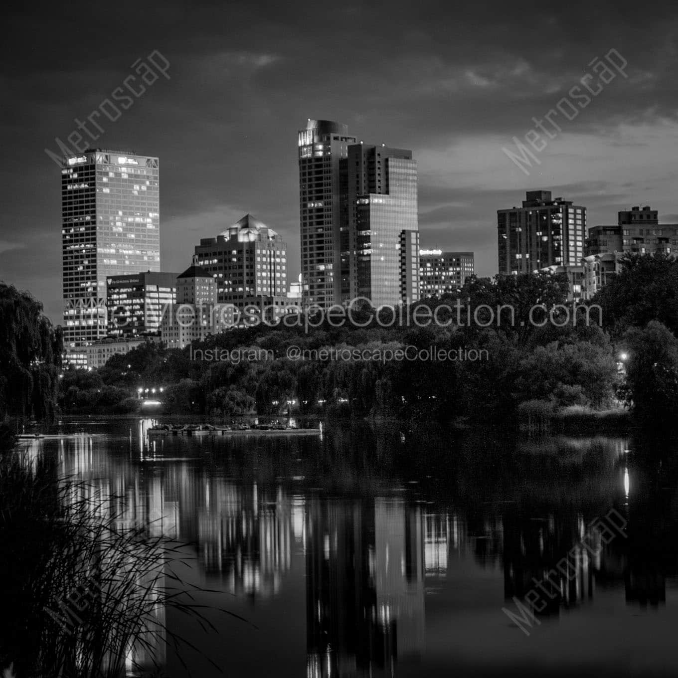 downtown milwaukee skyline at night Black & White Office Art