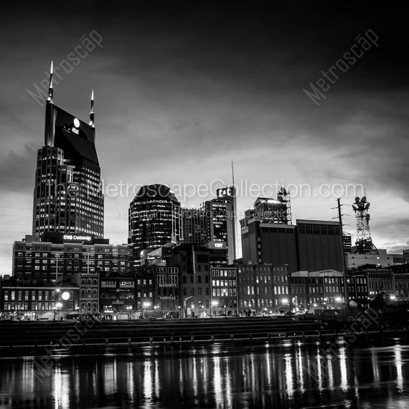 downtown nashville skyline at night Black & White Office Art