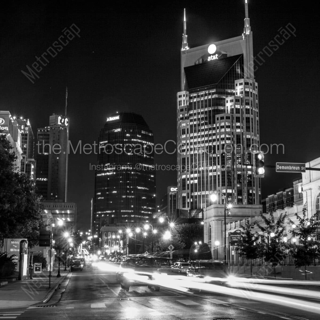downtown nashville tennessee at night Black & White Office Art