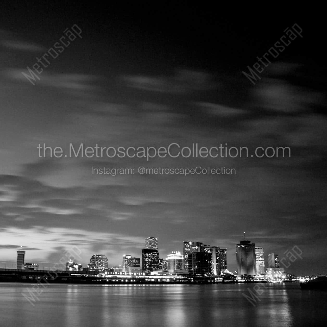downtown nola skyline at night Black & White Office Art