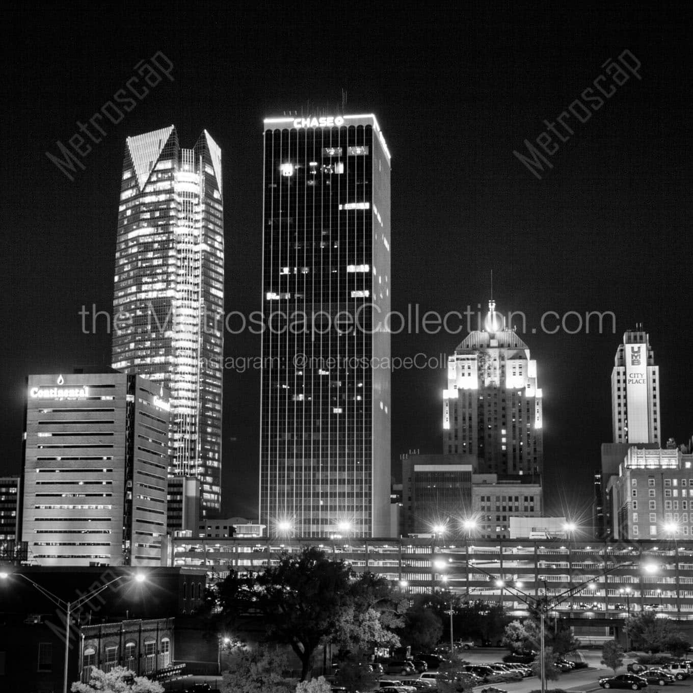 downtown okc skyline at night Black & White Office Art