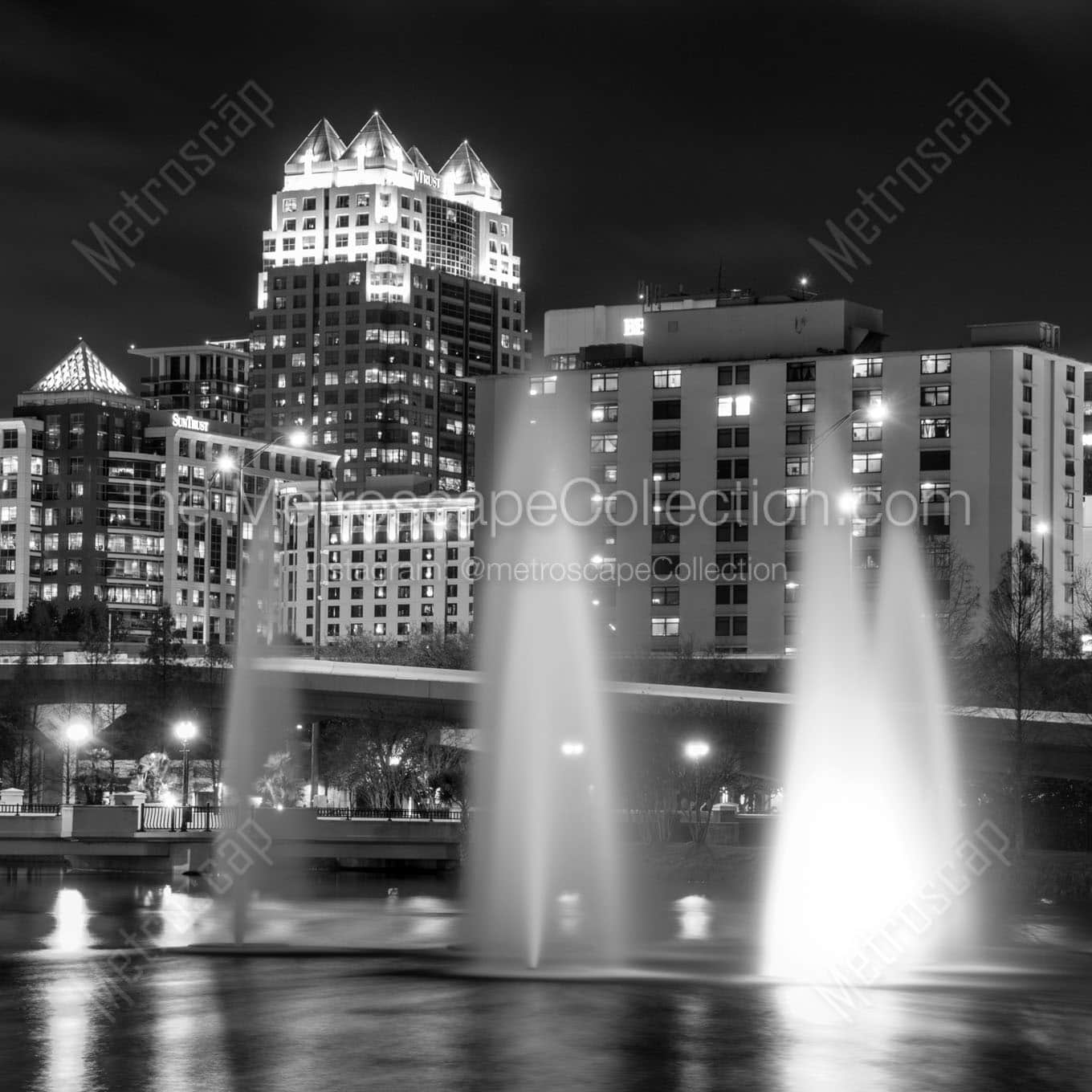 downtown orlando cityscape at night Black & White Office Art
