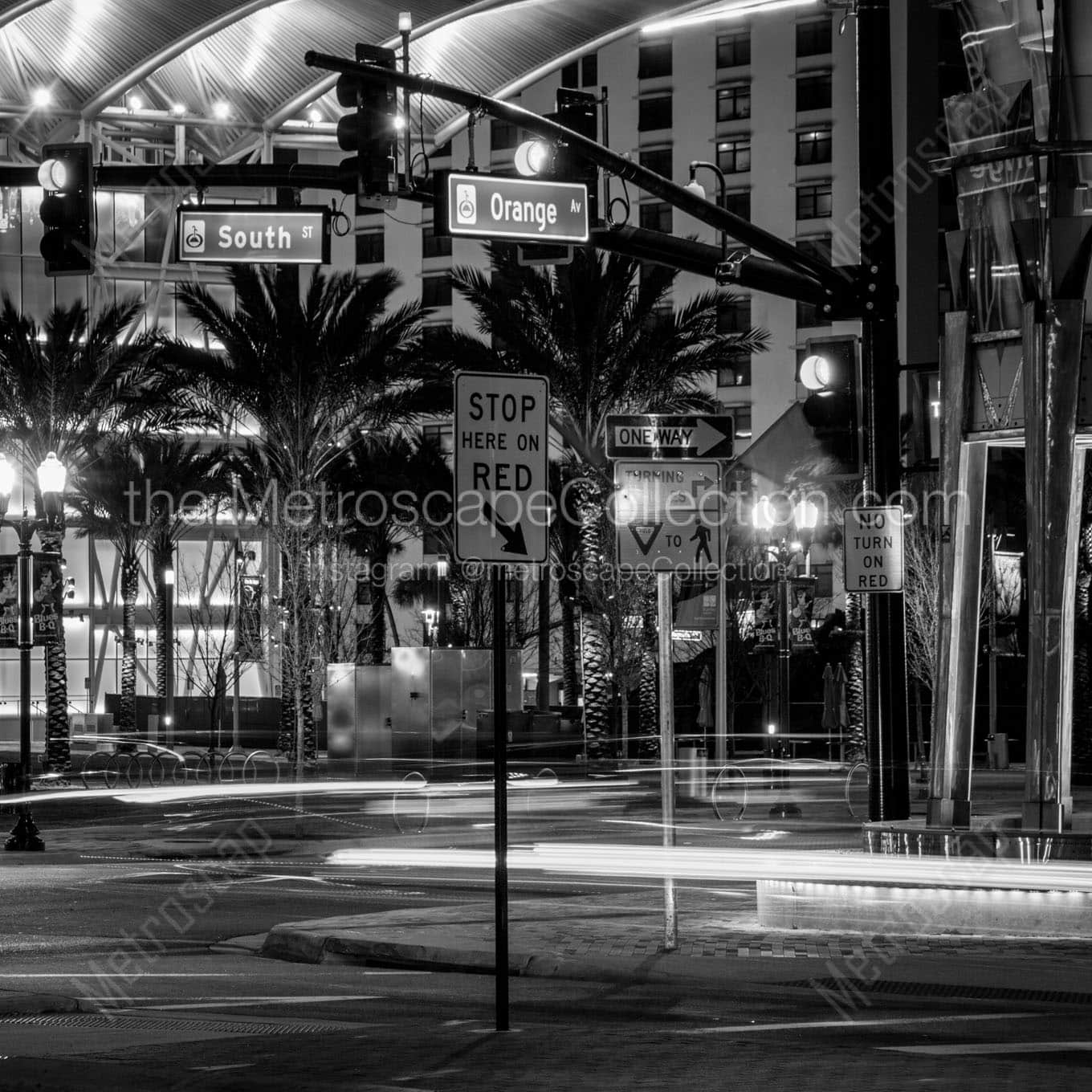 downtown orlando cityscape at night Black & White Office Art