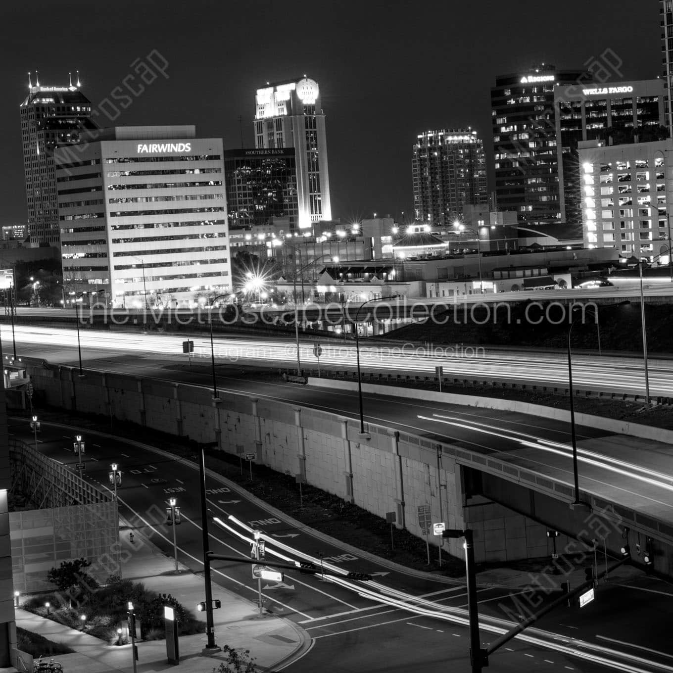 downtown orlando florida skyline at night Black & White Office Art