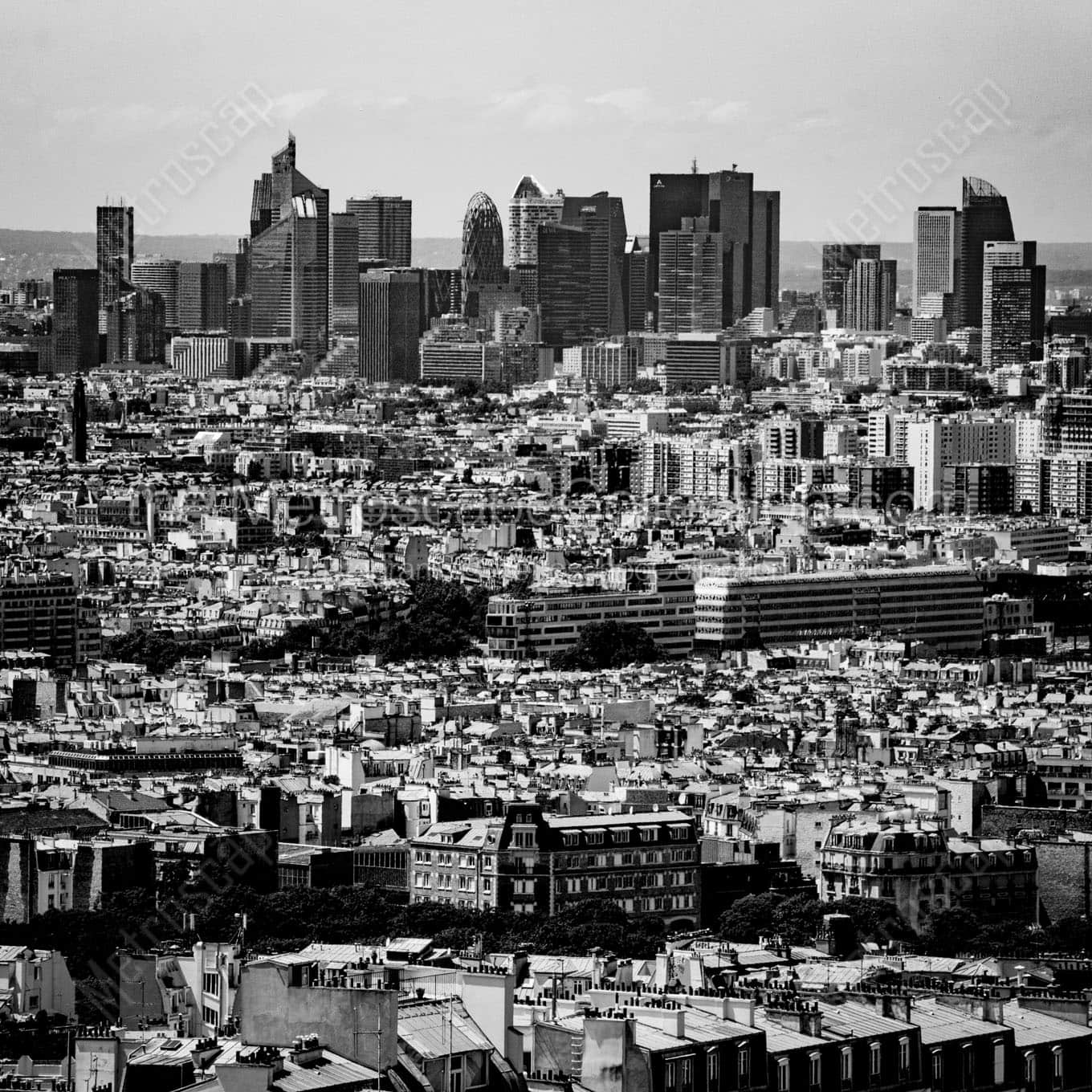 downtown paris skyline from sacre coeur Black & White Office Art