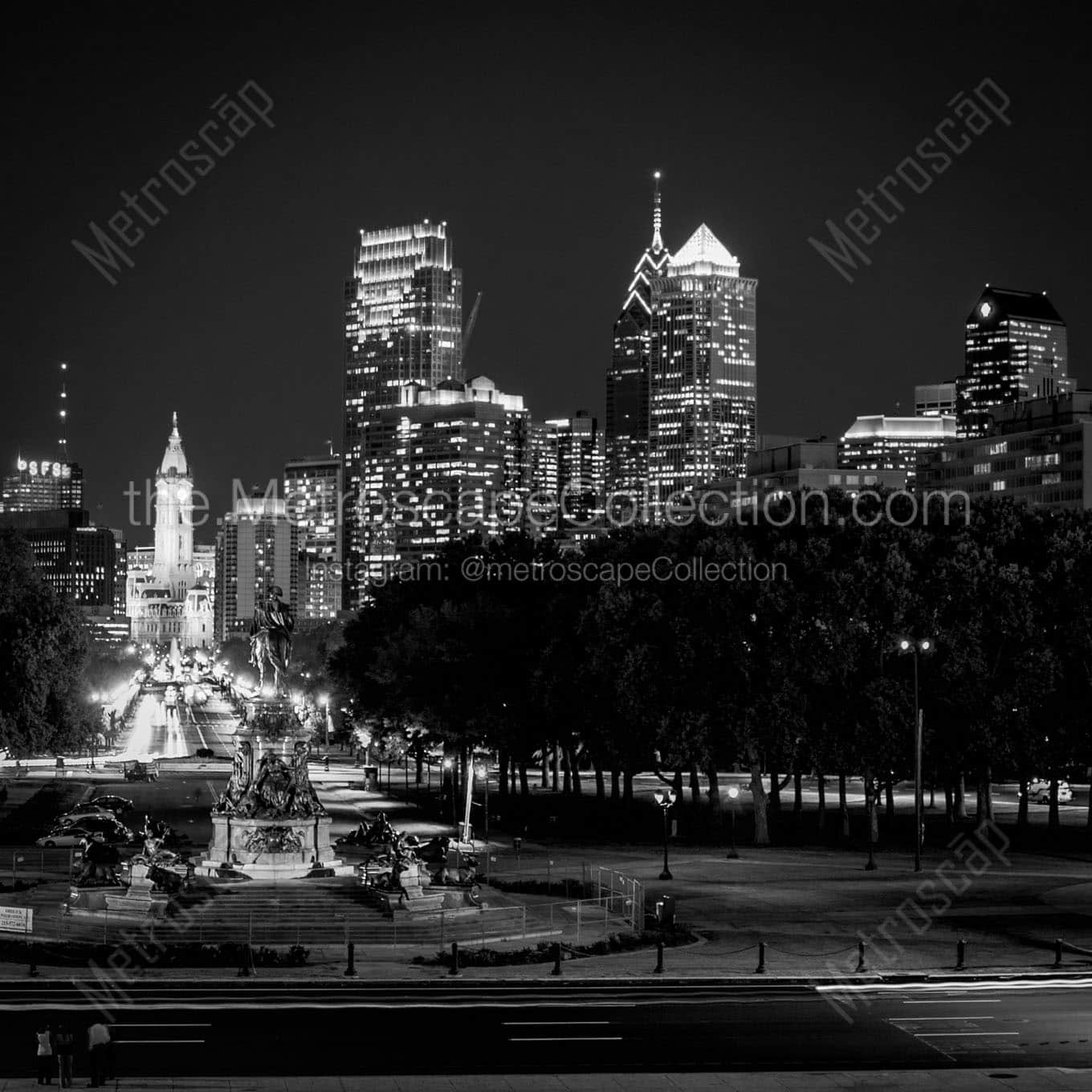 downtown philadelphia skyline Black & White Office Art