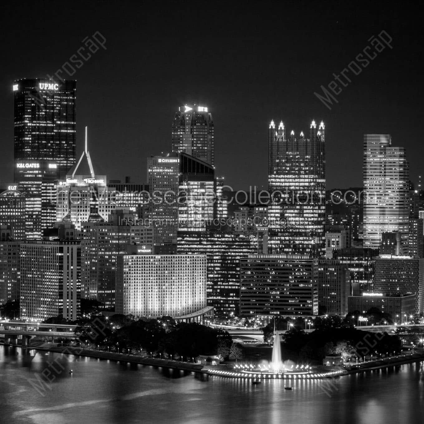 downtown pittsburgh city skyline golden triangle Black & White Office Art