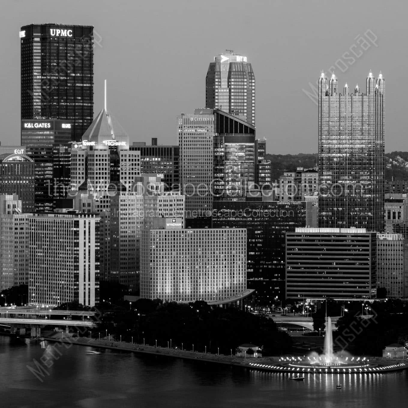 downtown pittsburgh skyline at dusk Black & White Office Art