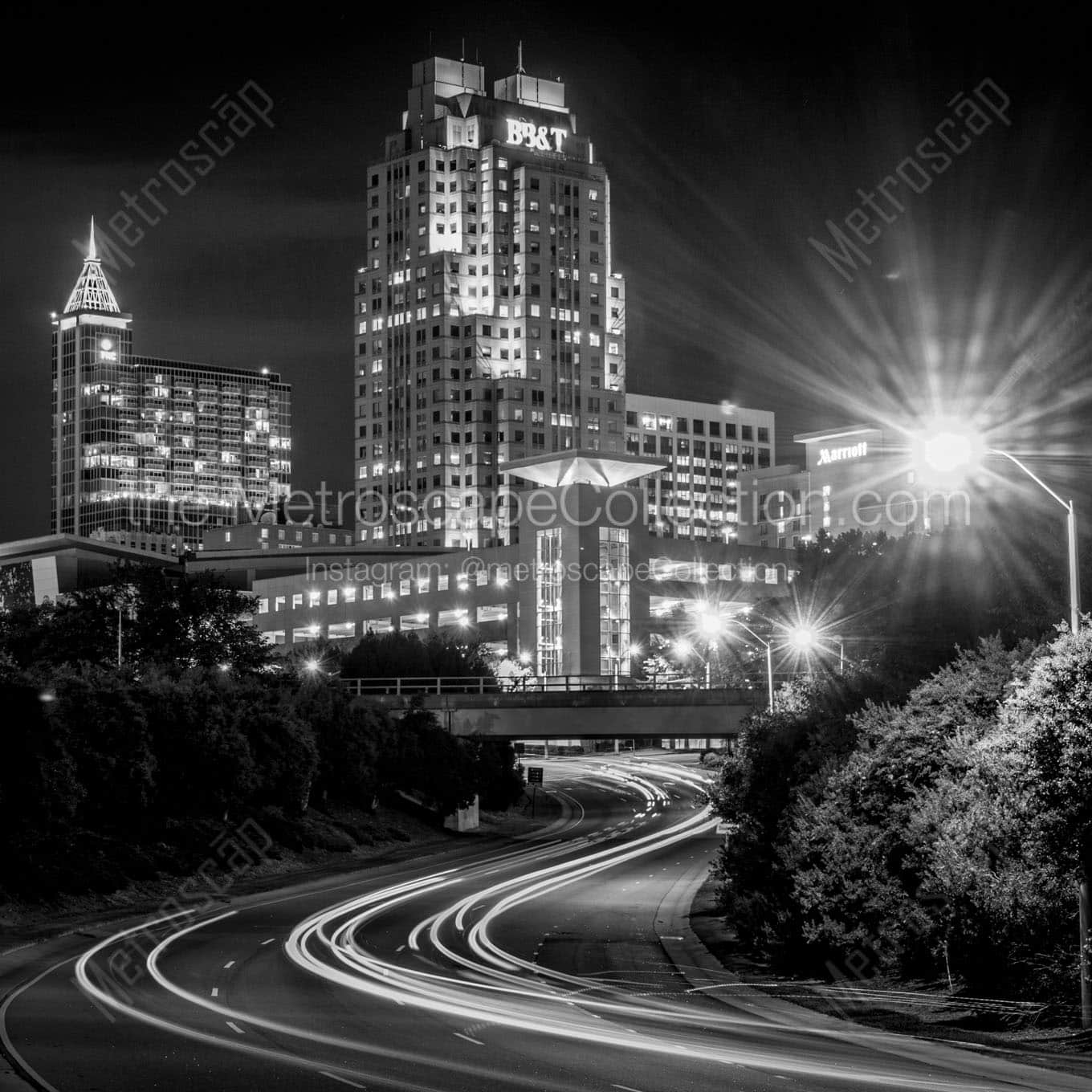 downtown raleigh nc skyline at night mcdowell Black & White Wall Art