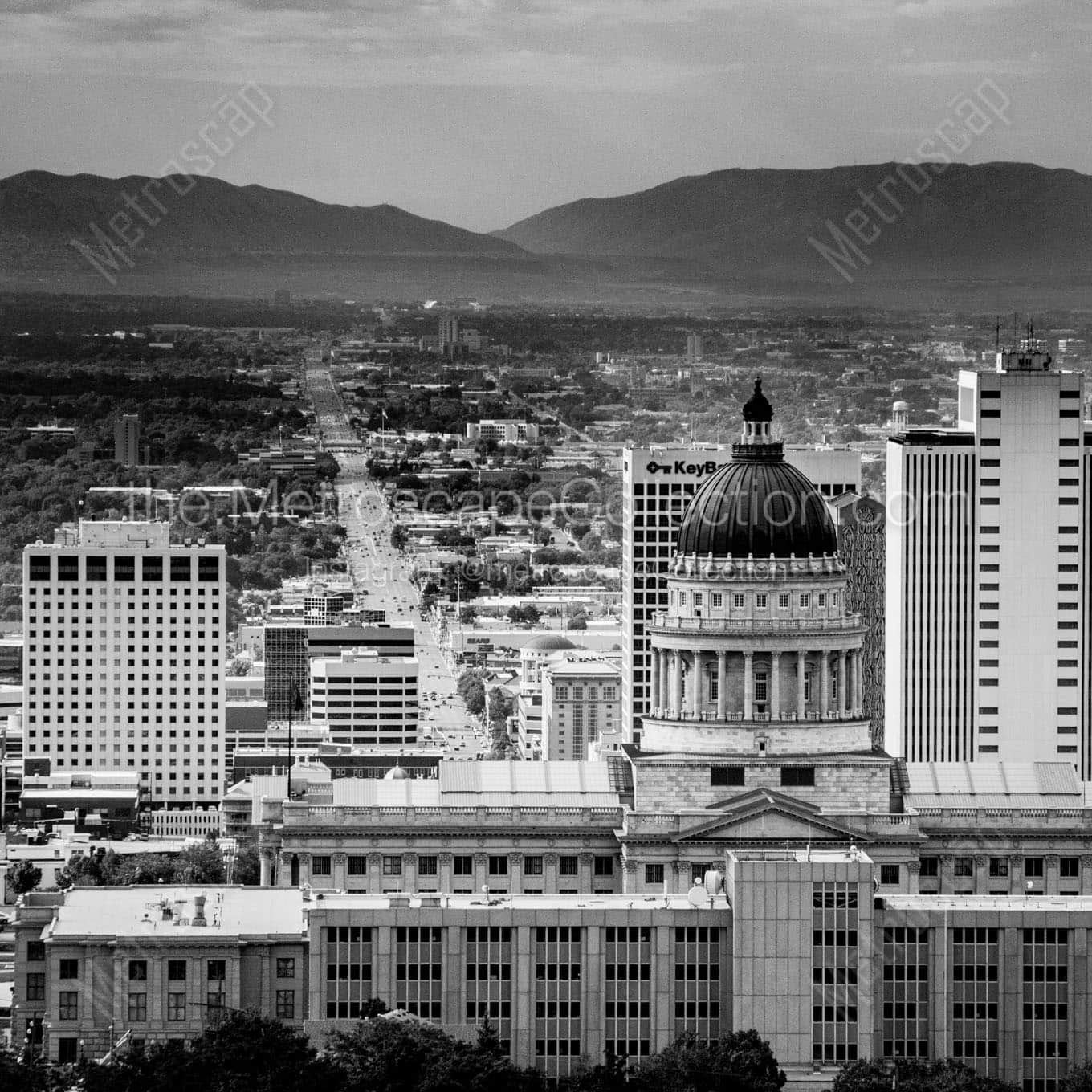 downtown salt lake city from ensign peak Black & White Office Art